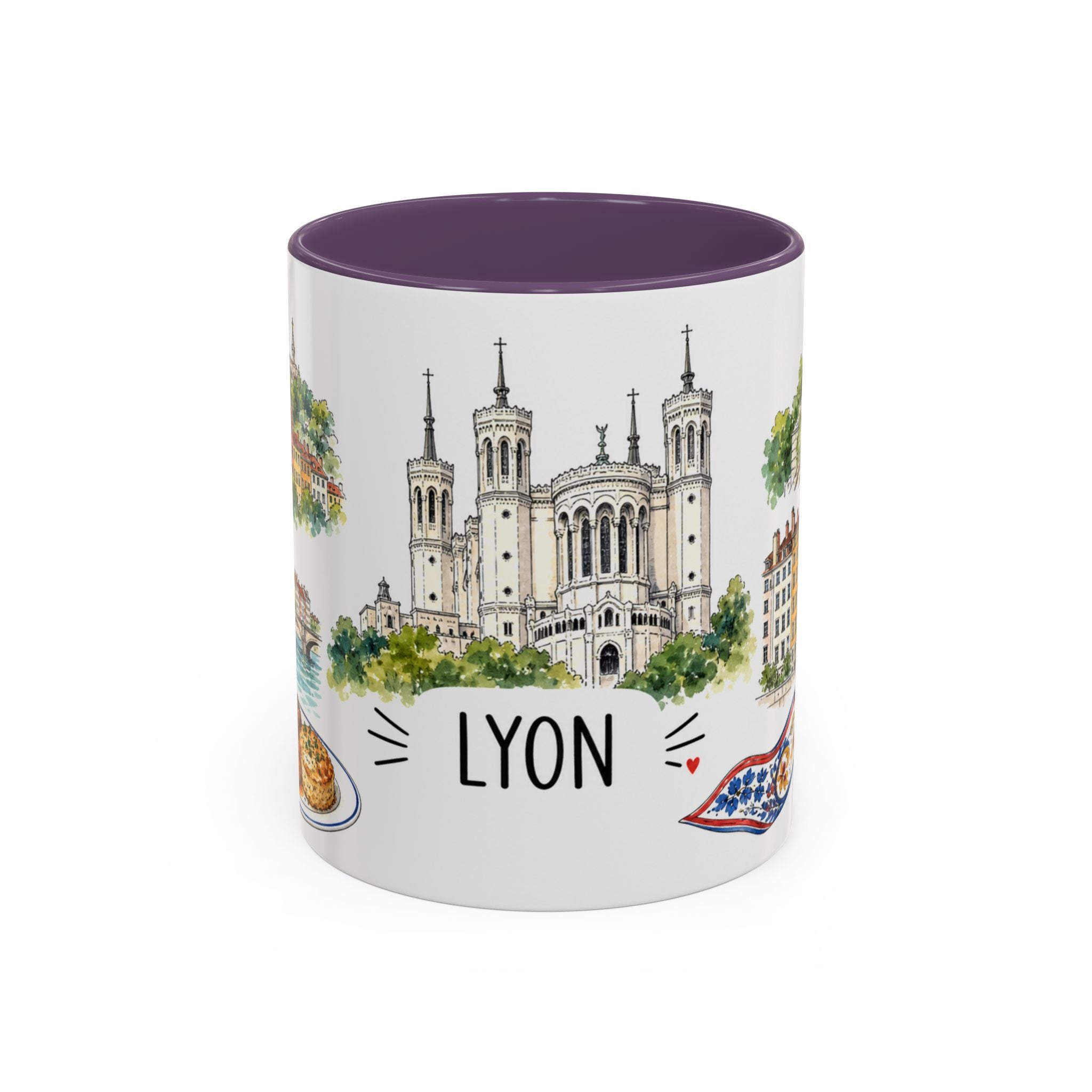 Lyon Illustrated Travel Mug | City Souvenir Accent Coffee Mug | 11oz 15oz Ceramic Cup