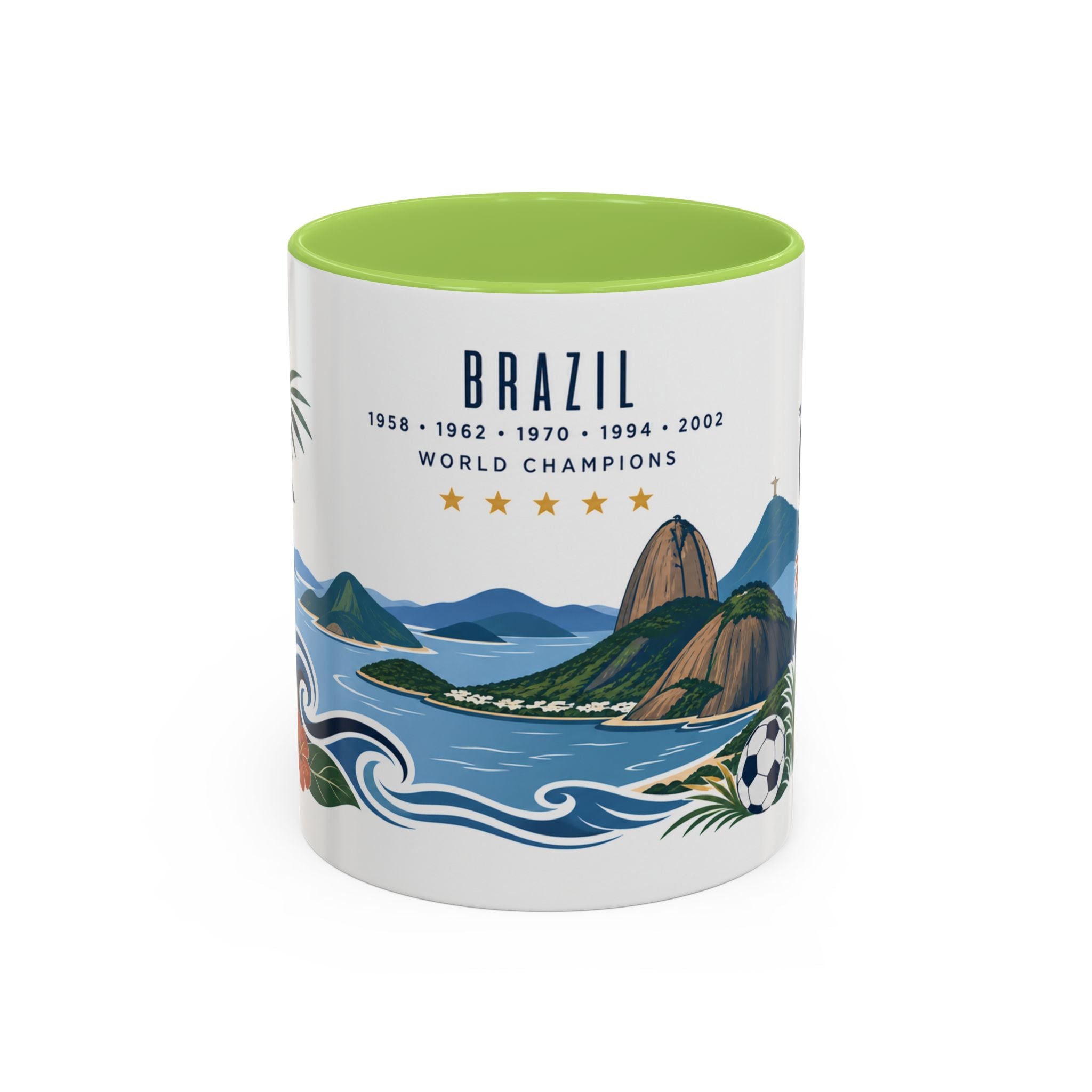 Brazil World Champions Mug | Five Time Soccer Champion Gift | Brazilian Football Fan Cup | 1958–2002 | 11oz 15oz Accent Mug