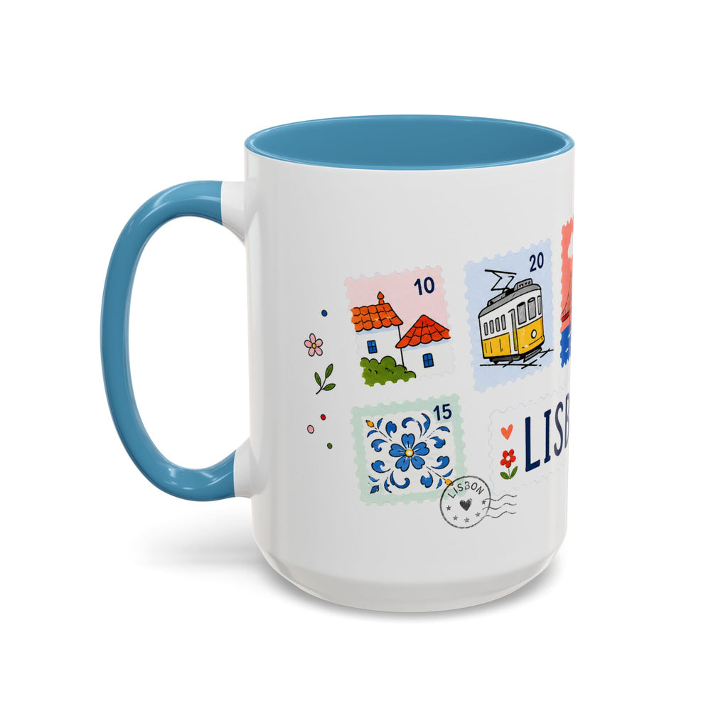 Lisbon Coffee Mug | Postage Stamp Collage Mug | Travel Souvenir Accent Cup 11oz 15oz