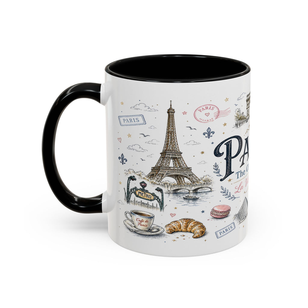 Paris Coffee Mug | France Souvenir Travel Gift | Accent Color Ceramic 11oz 15oz