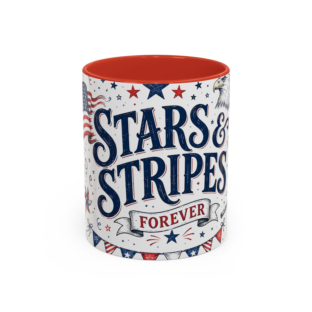 Stars and Stripes Forever Coffee Mug | Patriotic 4th of July Gift | Accent Color Ceramic 11oz 15oz