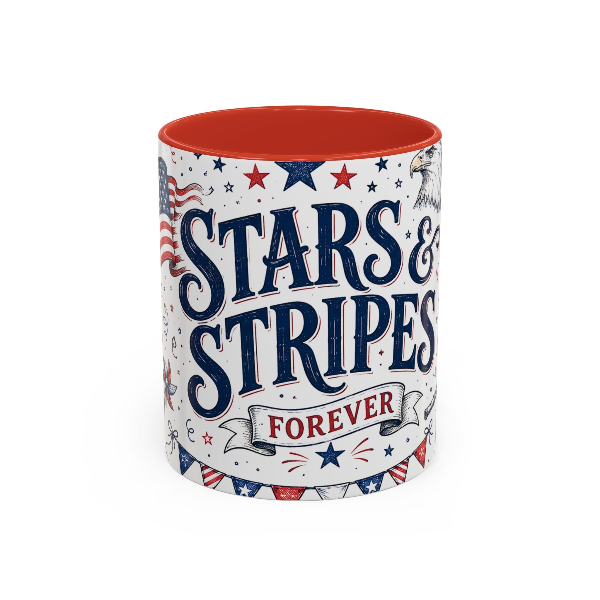 Stars and Stripes Forever Coffee Mug | Patriotic 4th of July Gift | Accent Color Ceramic 11oz 15oz