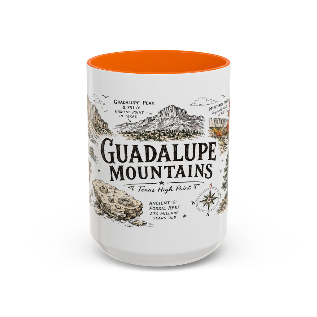 Guadalupe Mountains National Park Coffee Mug | Texas Desert Peaks Hiking Gift | Accent Color Ceramic 11oz 15oz