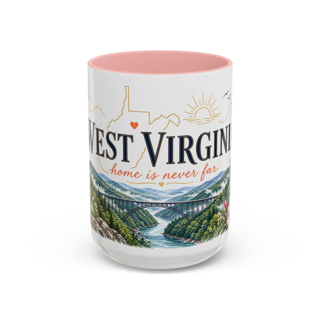 West Virginia State Map Mug | Appalachian Bridge, Rhododendron Accent Coffee Cup