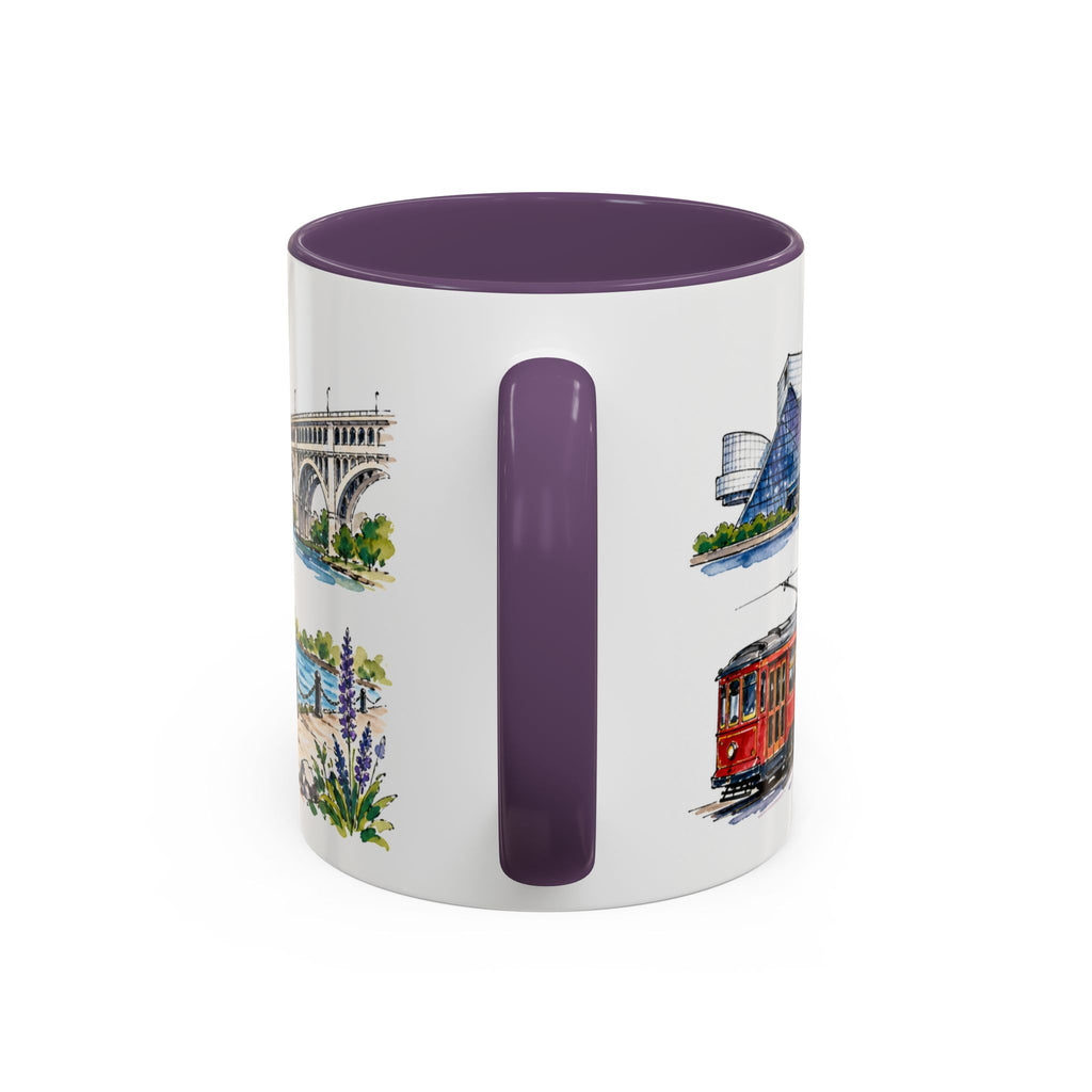Cleveland Illustrated Travel Mug | City Souvenir Accent Coffee Mug | 11oz 15oz Ceramic Cup