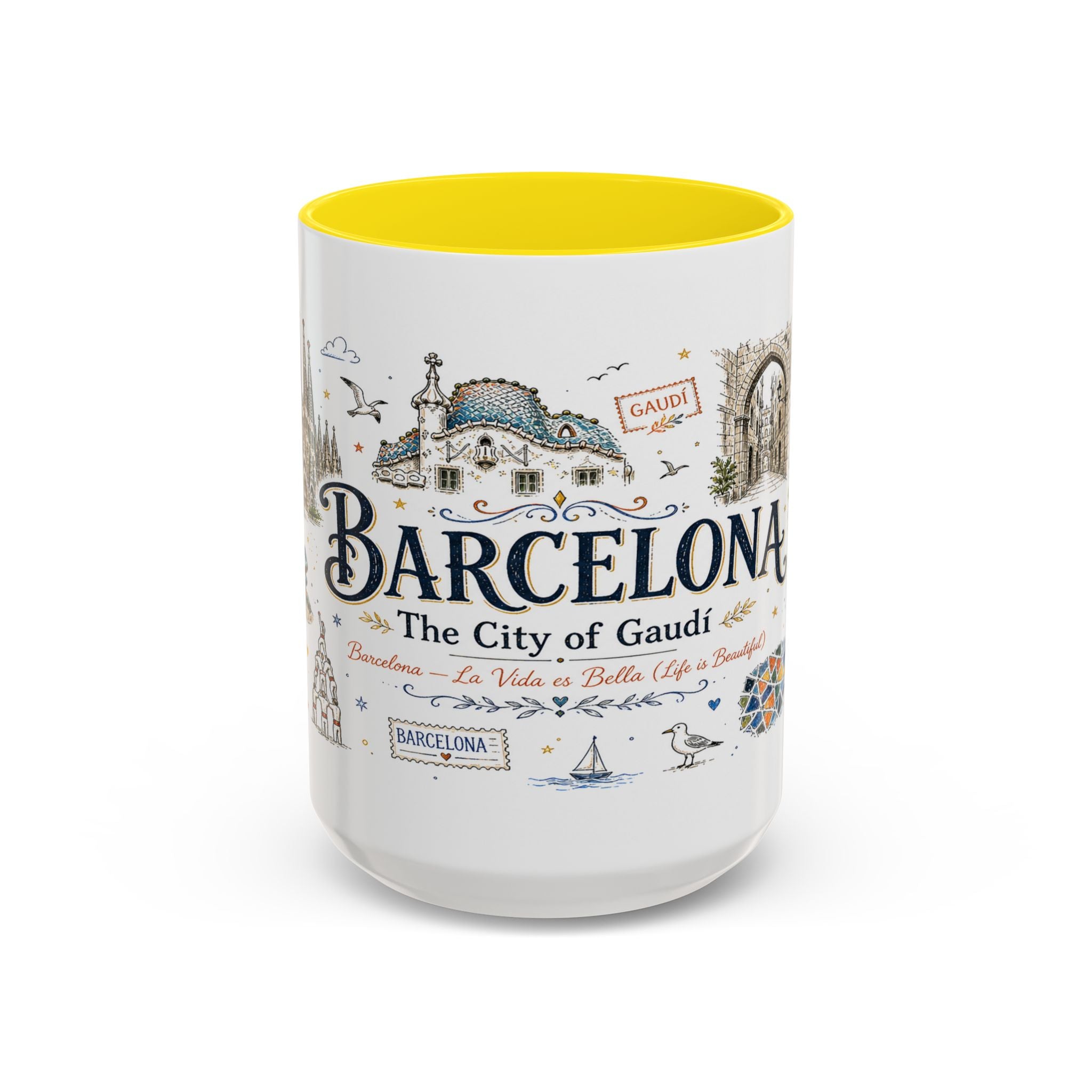 Barcelona Coffee Mug | Spain Souvenir Travel Gift | Accent Color Ceramic 11oz 15oz