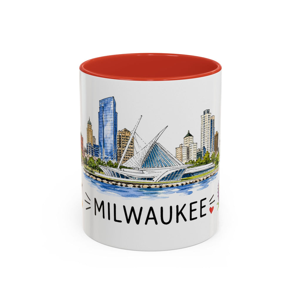 Milwaukee Illustrated Travel Mug | City Souvenir Accent Coffee Mug | 11oz 15oz Ceramic Cup