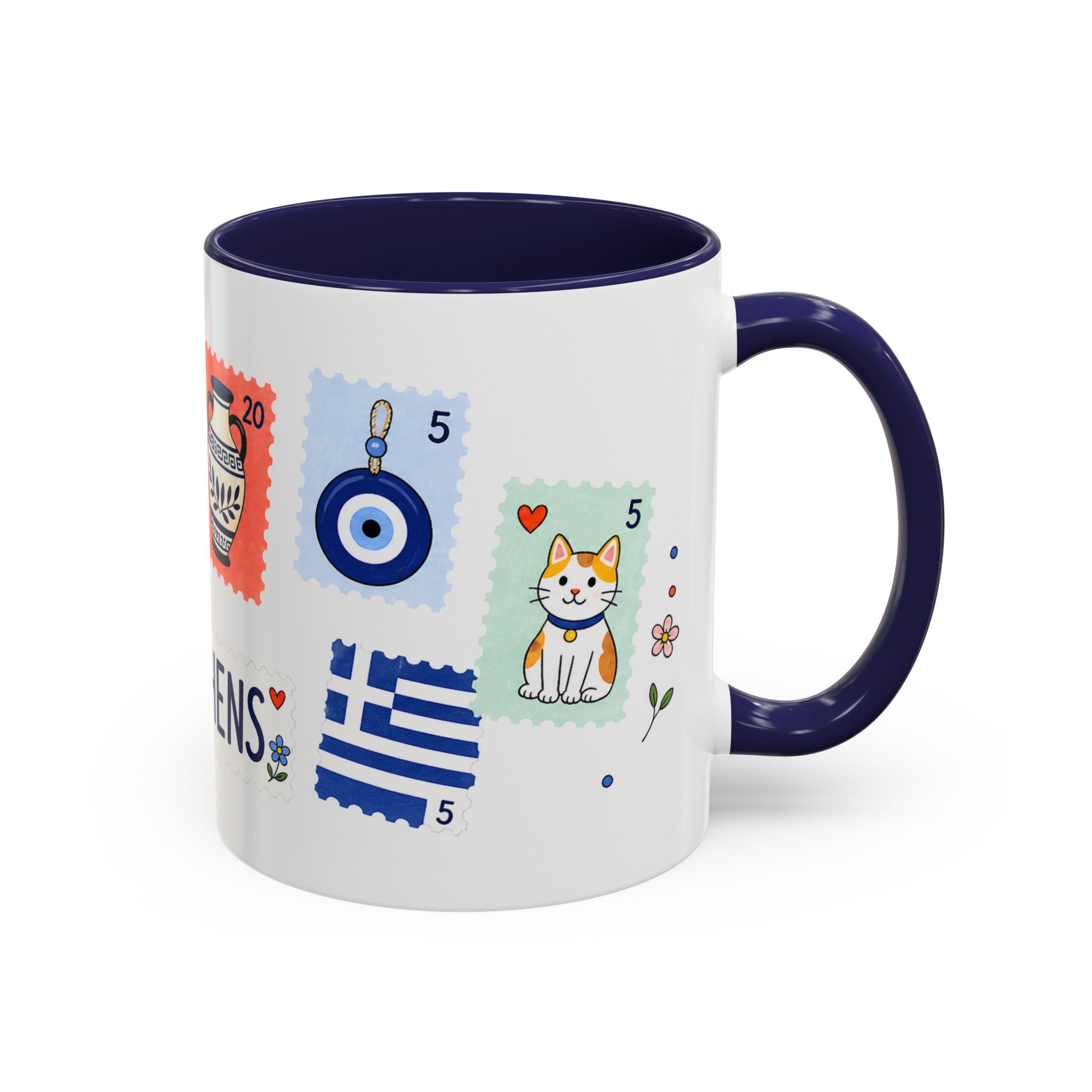 Athens Coffee Mug | Postage Stamp Collage Mug | Travel Souvenir Accent Cup 11oz 15oz