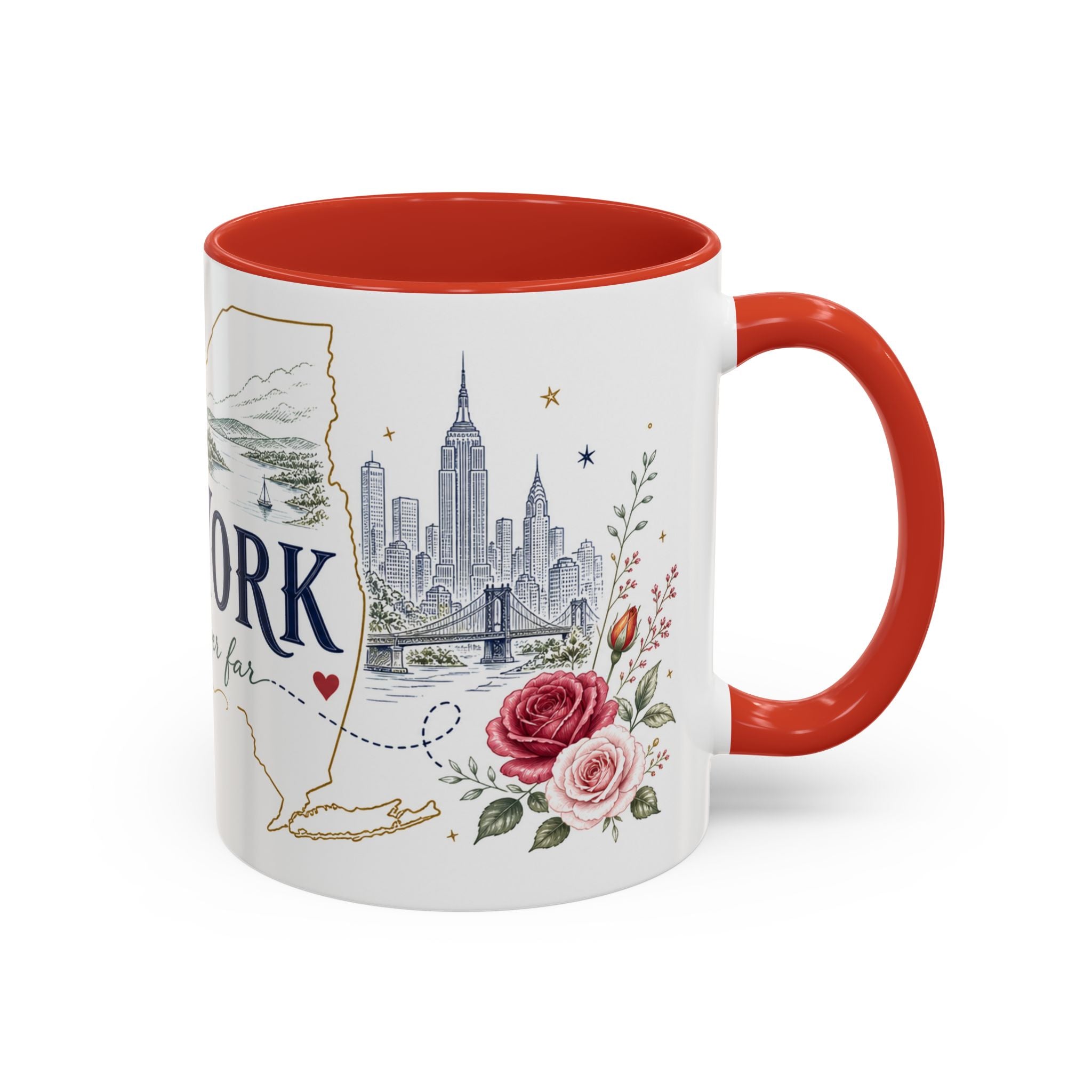 New York State Map Mug | Botanical Rose Accents, Long Distance Friendship Gift