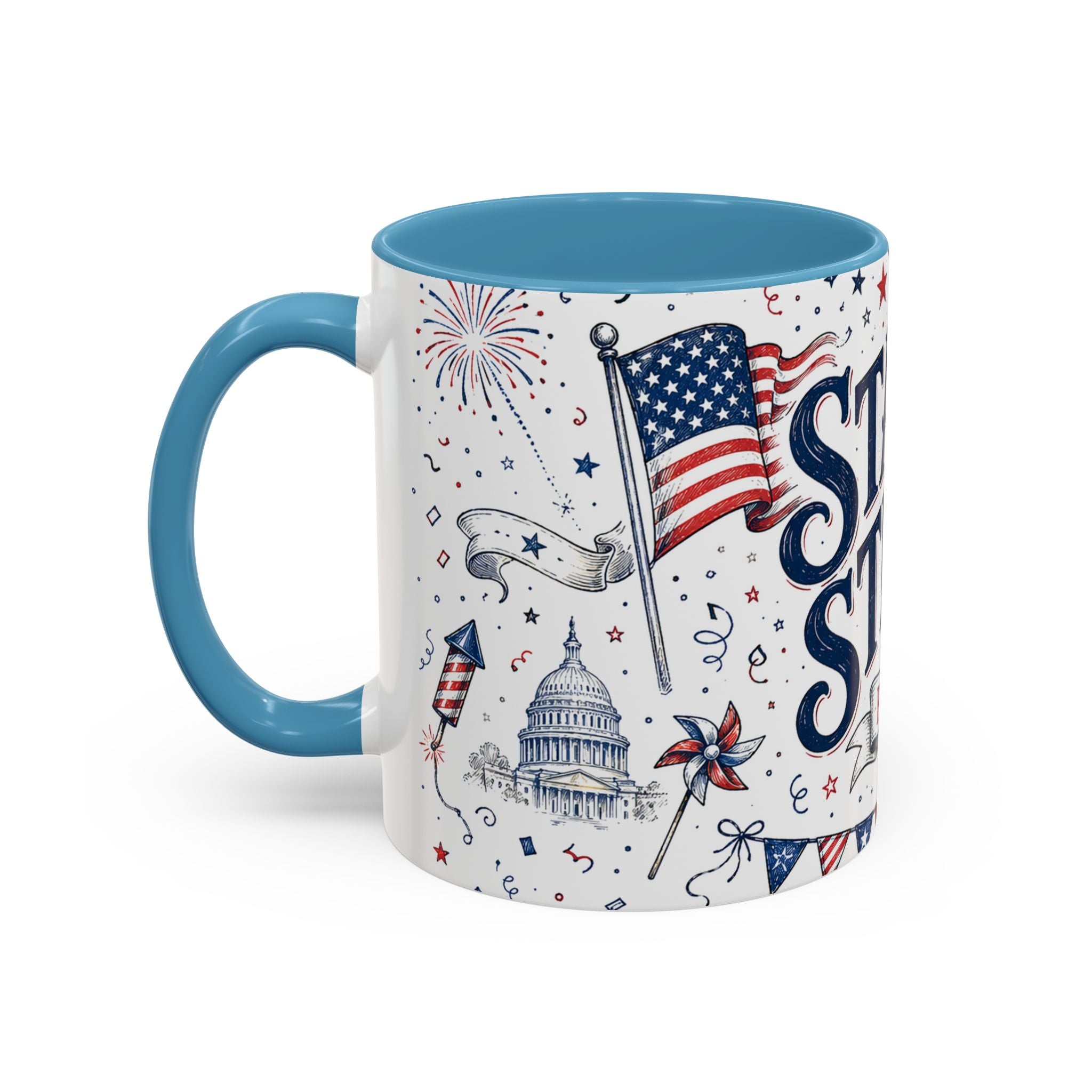 Stars and Stripes Forever Coffee Mug | Patriotic 4th of July Gift | Accent Color Ceramic 11oz 15oz