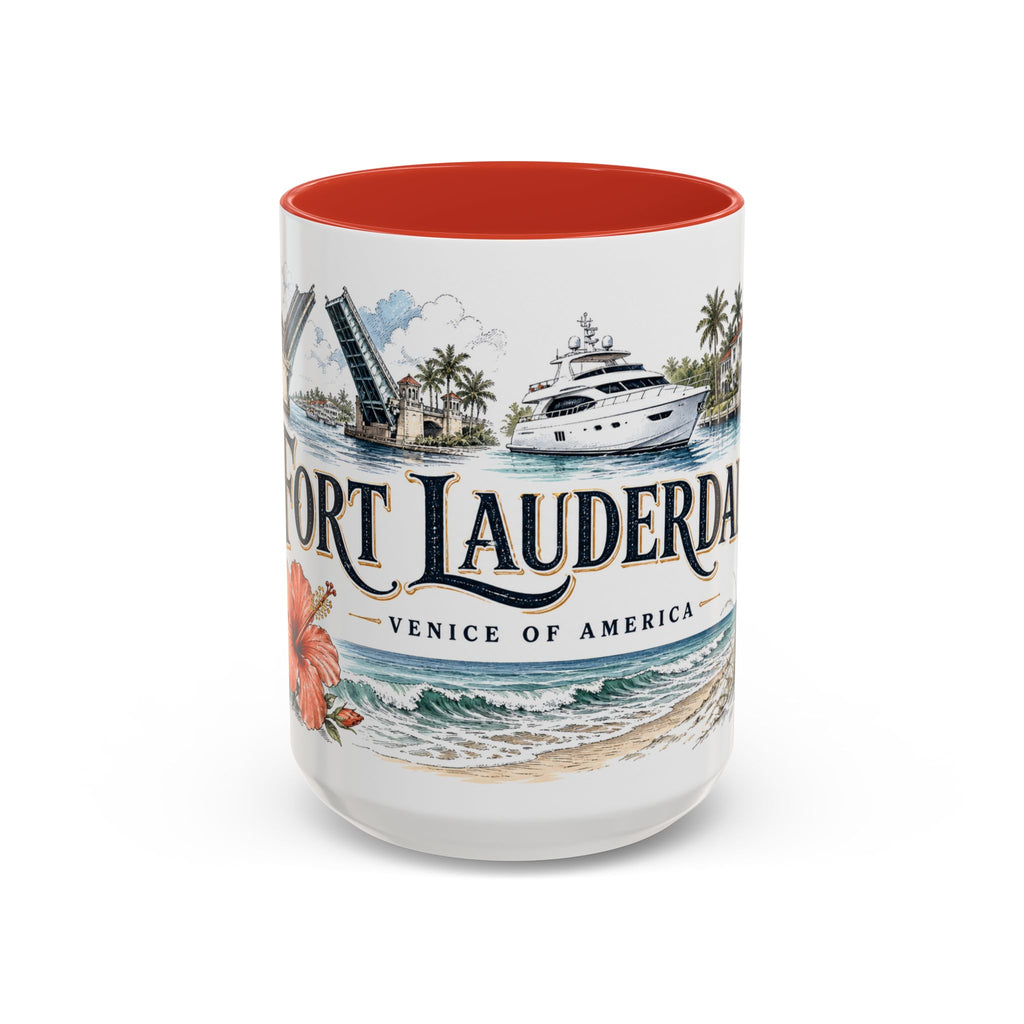 Fort Lauderdale Coffee Mug | United States Travel Souvenir | Vintage Illustrated City Gift | 11 oz 15 oz Accent Mug