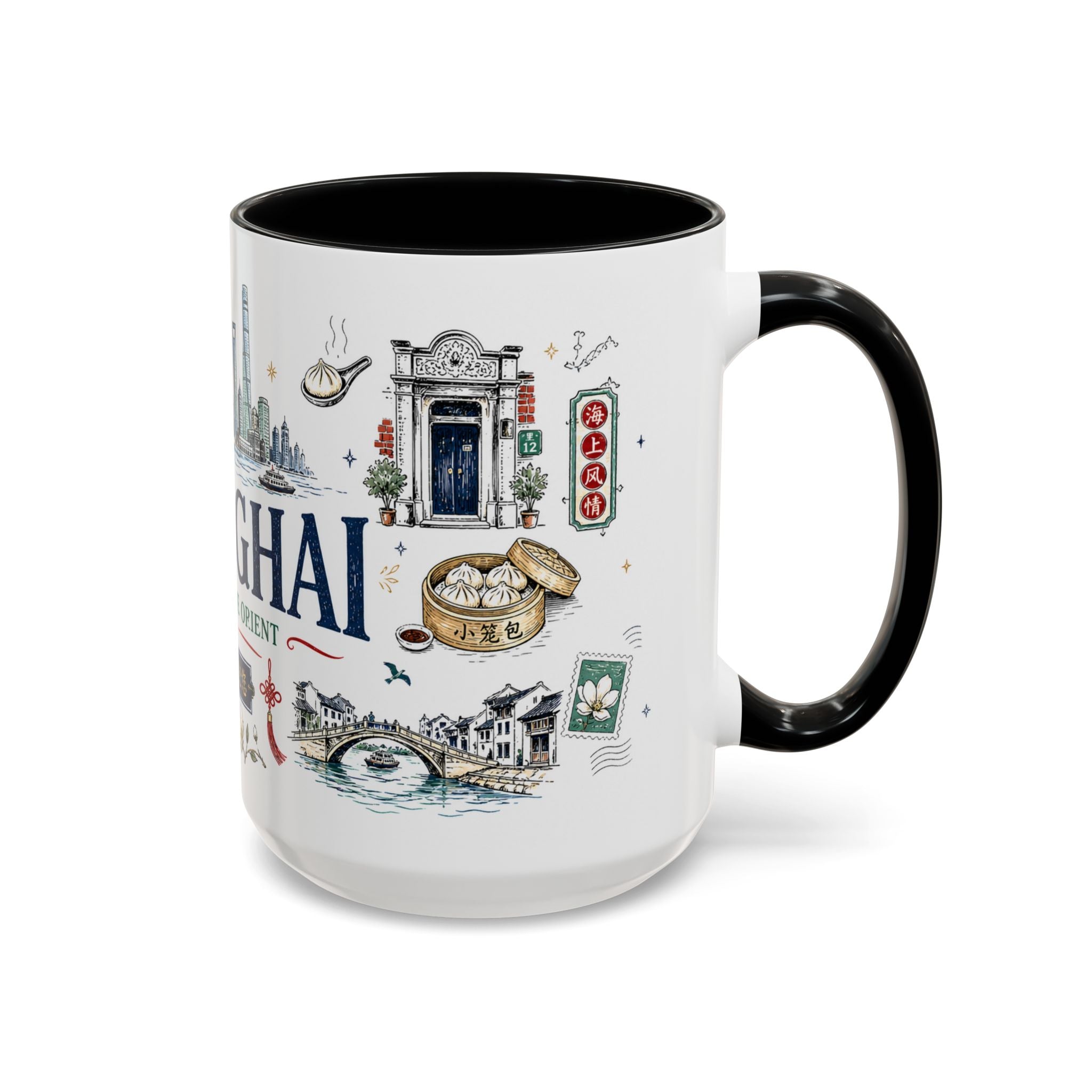 Shanghai Coffee Mug | China Souvenir Travel Gift | Accent Color Ceramic 11oz 15oz