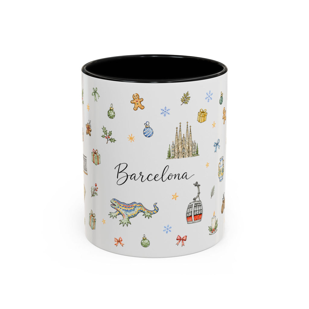 Barcelona Christmas Mug | Watercolor City Souvenir, Ceramic Coffee Cup (11oz/15oz)