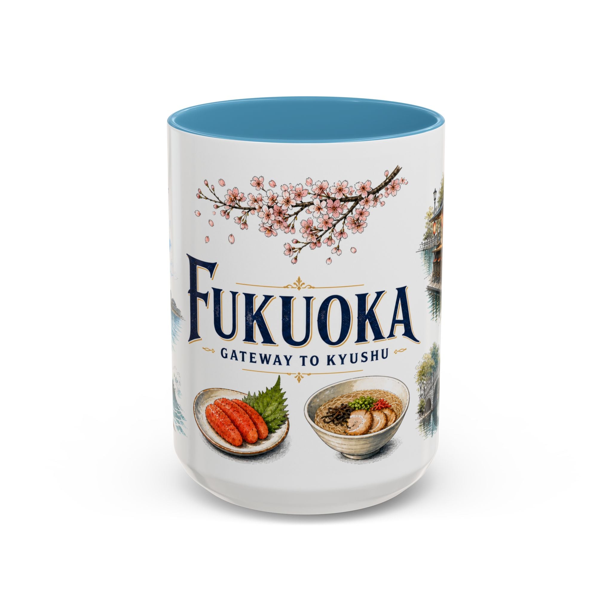 Fukuoka Coffee Mug | Japan Travel Souvenir | Vintage Illustrated City Gift | 11 oz 15 oz Accent Mug