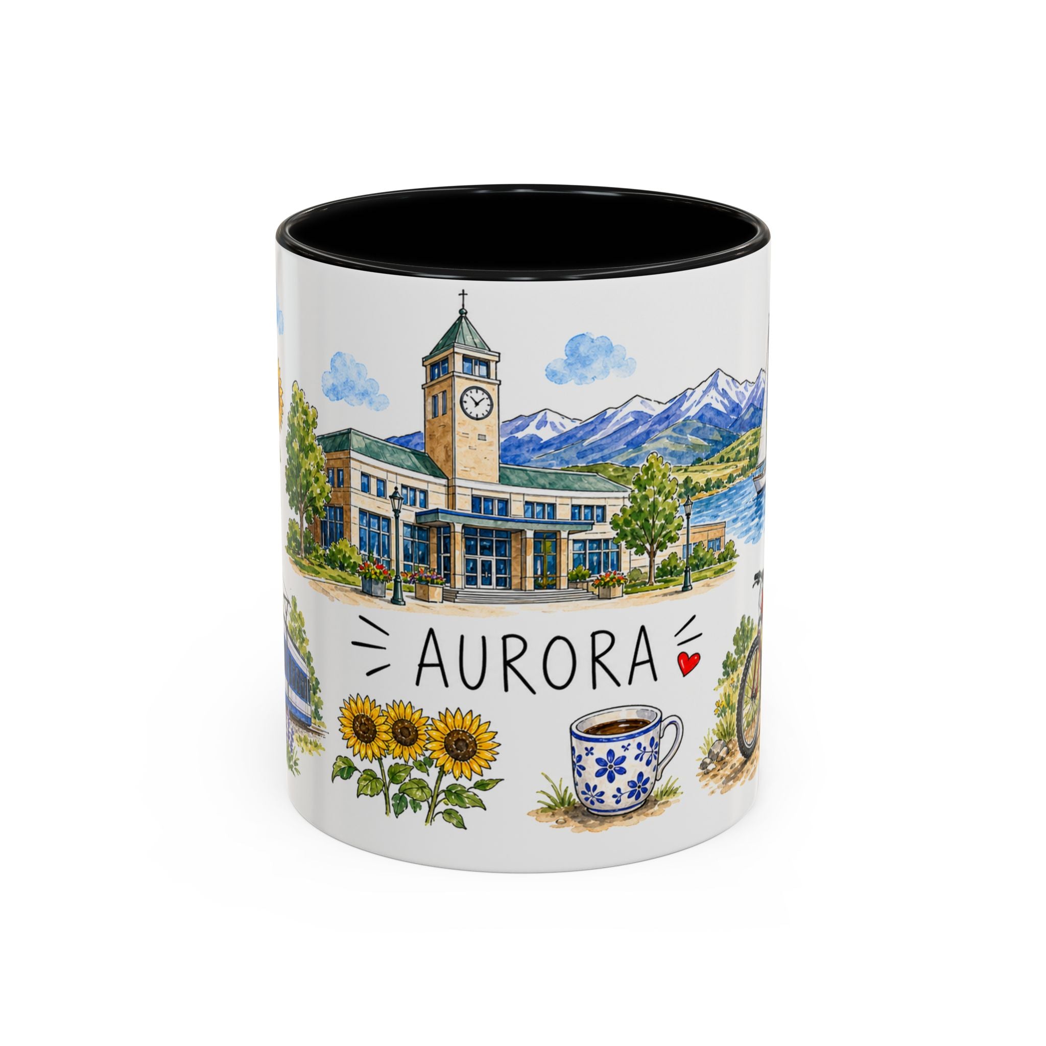 Aurora Illustrated Travel Mug | City Souvenir Accent Coffee Mug | 11oz 15oz Ceramic Cup