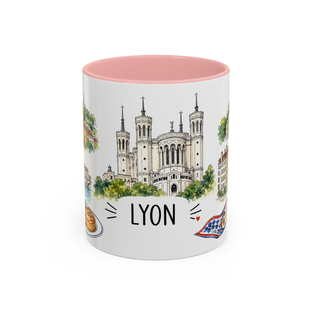 Lyon Illustrated Travel Mug | City Souvenir Accent Coffee Mug | 11oz 15oz Ceramic Cup