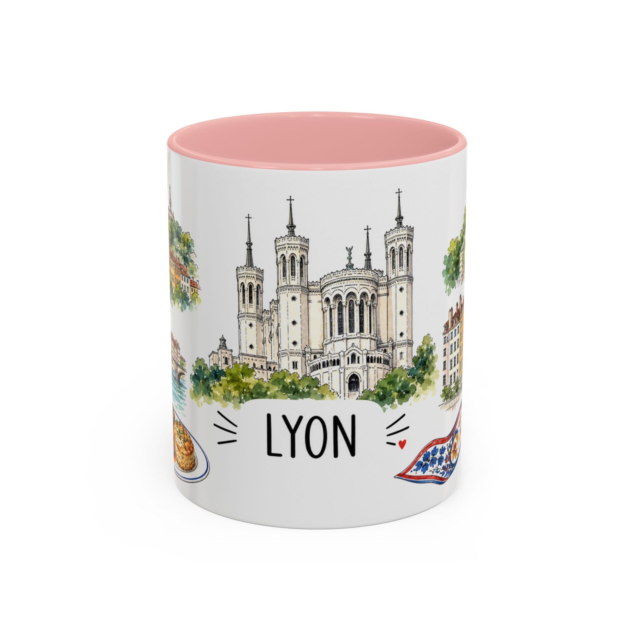 Lyon Illustrated Travel Mug | City Souvenir Accent Coffee Mug | 11oz 15oz Ceramic Cup