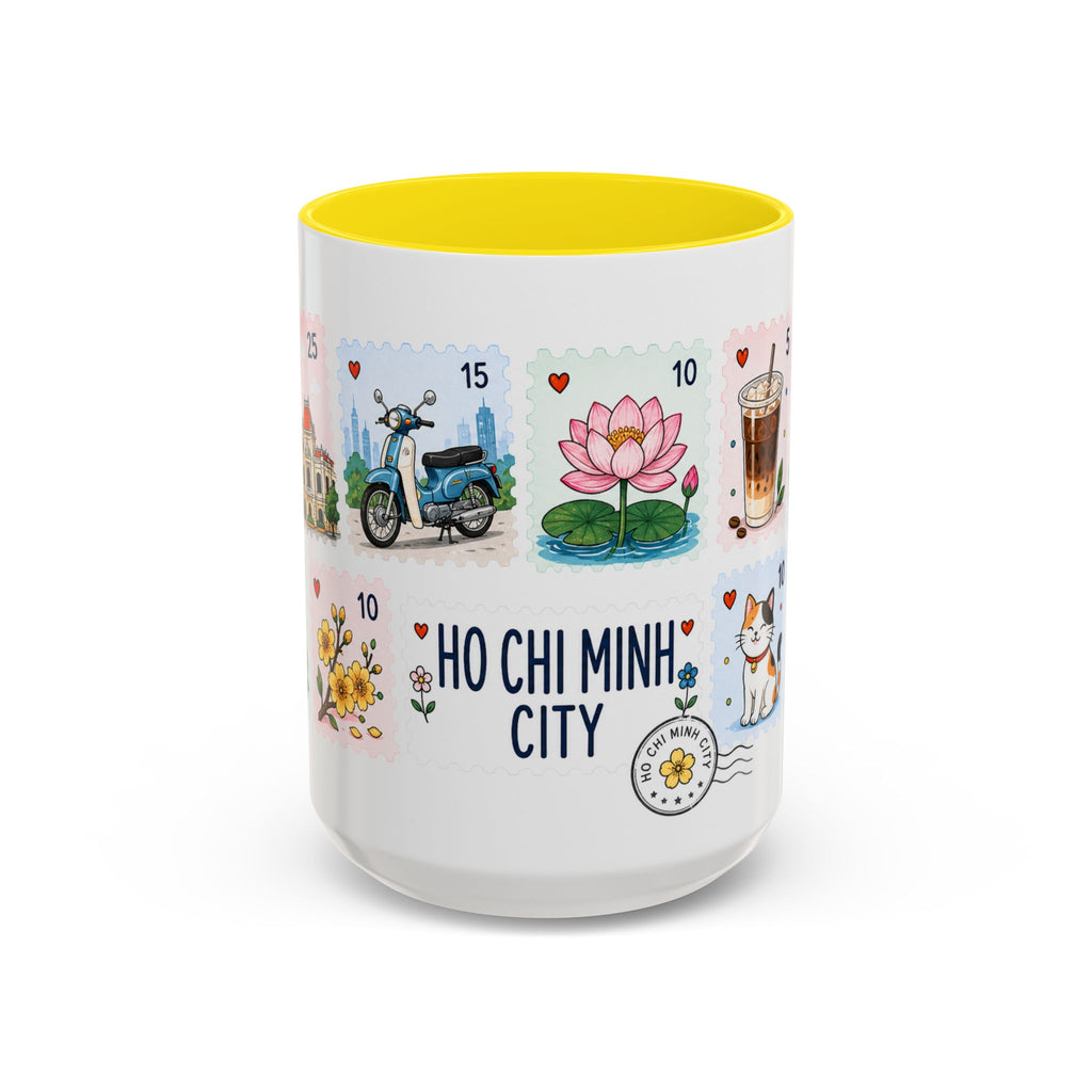 Ho Chi Minh City Coffee Mug | Postage Stamp Collage Mug | Travel Souvenir Accent Cup 11oz 15oz