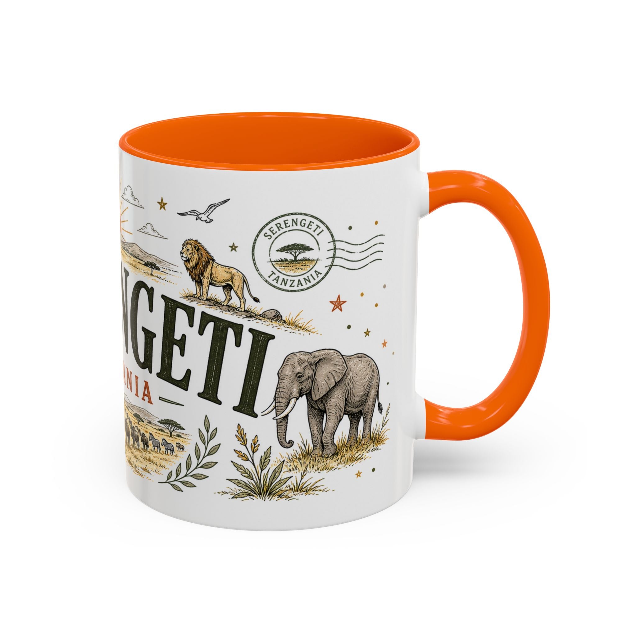 Serengeti Coffee Mug | Travel Destination Souvenir Gift | Accent Color Ceramic 11oz 15oz