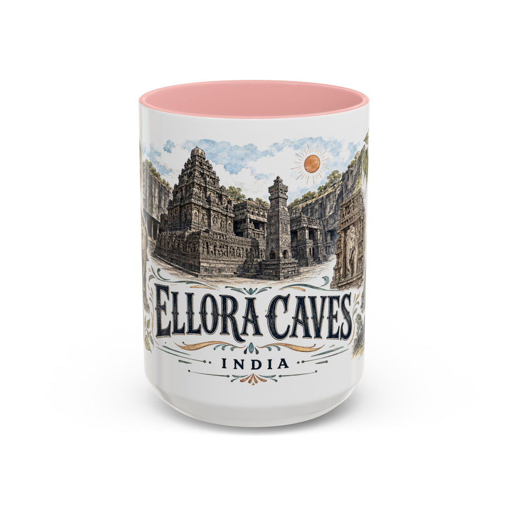 Ellora Caves Mug, India Travel Souvenir, Bucket List Gift, Accent Ceramic Coffee Mug 11oz 15oz