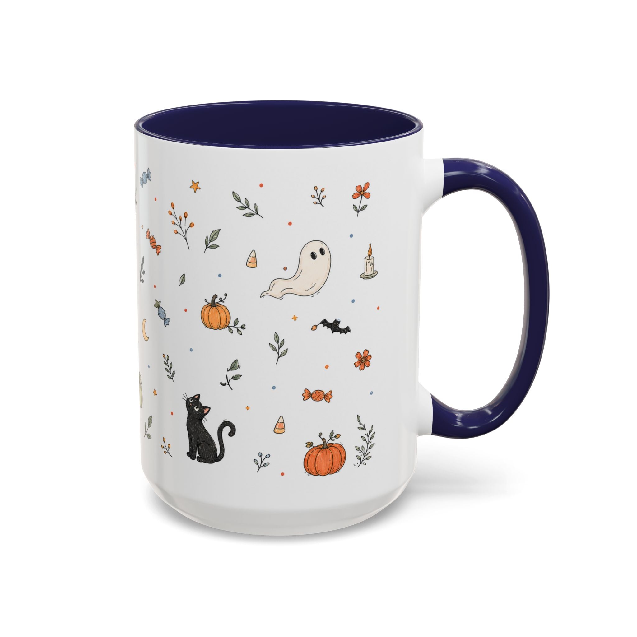 Halloween Party Mug | Ghost Black Cat Candy Watercolor Gift | Accent Cup 11oz 15oz
