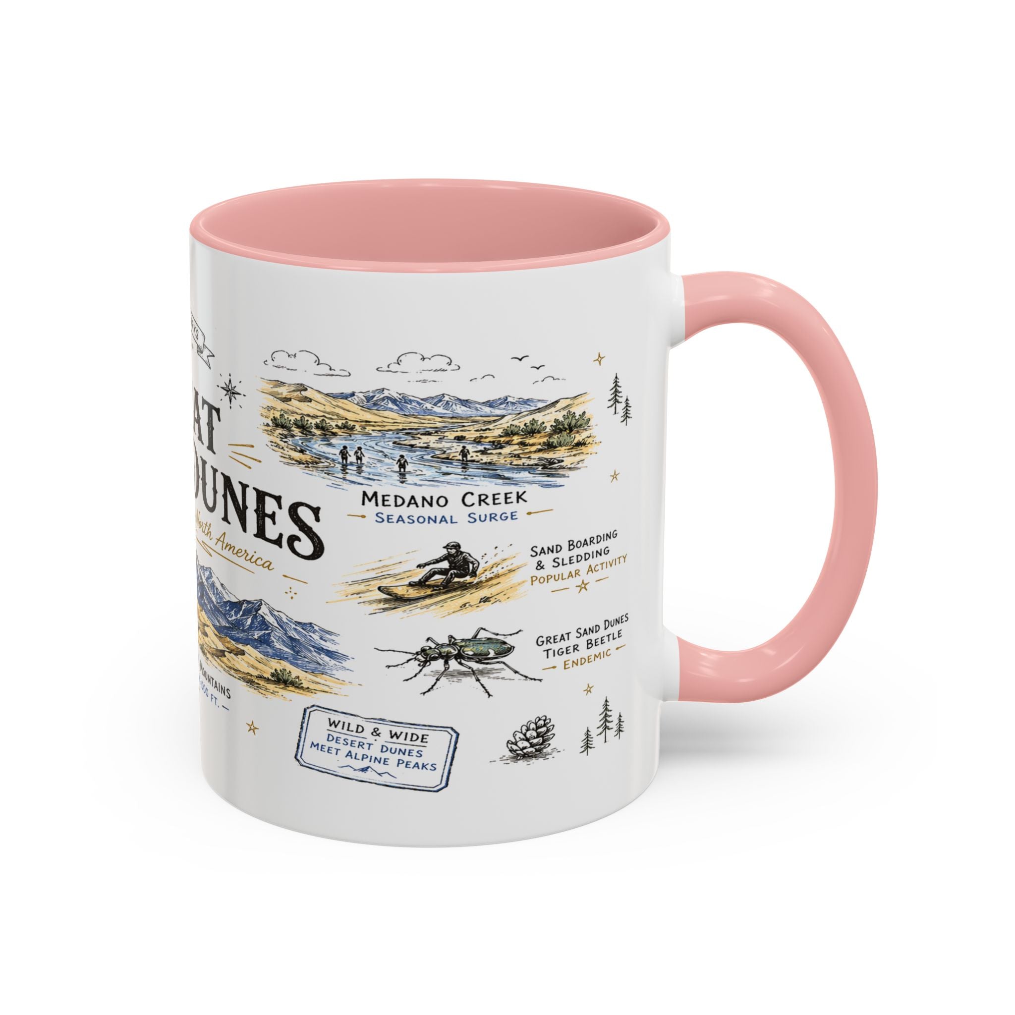 Great Sand Dunes National Park Coffee Mug | Colorado Desert Mountain Dunes Gift | Accent Color Ceramic 11oz 15oz