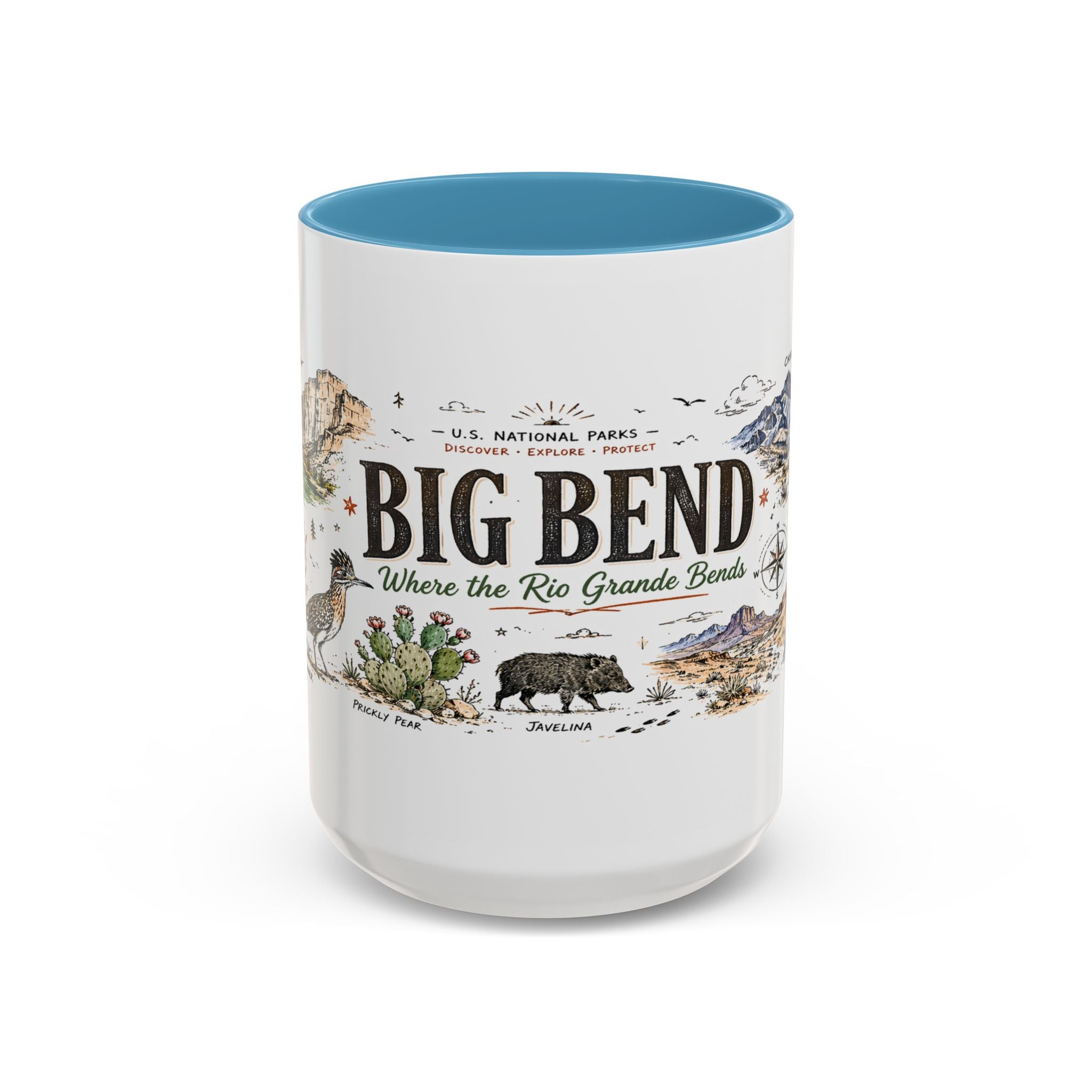 Big Bend National Park Coffee Mug | Texas Desert River Canyon Hiking Gift | Accent Color Ceramic 11oz 15oz