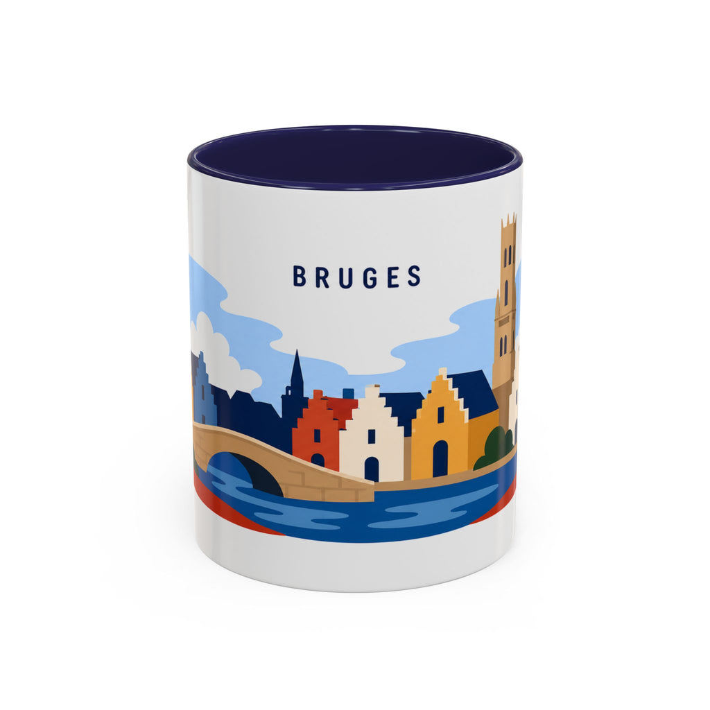 Bruges Coffee Mug | Travel Destination Souvenir Gift | Accent Color Ceramic 11oz 15oz