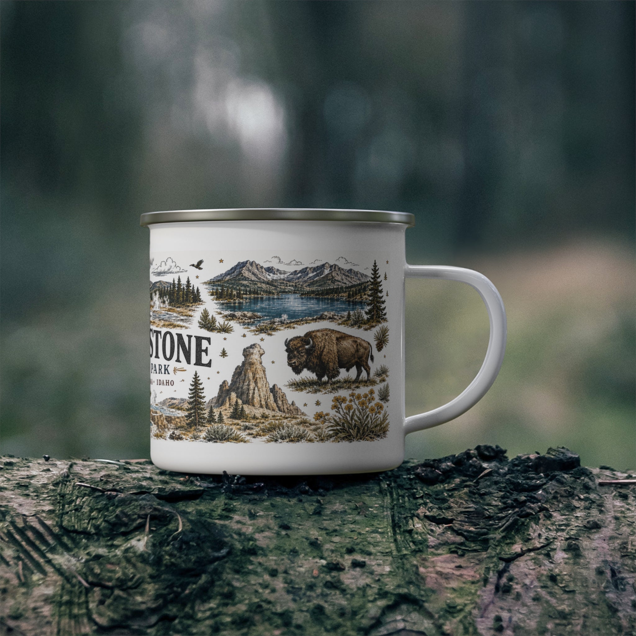 Yellowstone National Park Vintage Enamel Camping Mug | 12oz National Park Hiking Gift