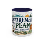 Retirement Plan Coffee And Adventures Mug | Travel Retirement Gift | Accent Color Ceramic 11oz 15oz