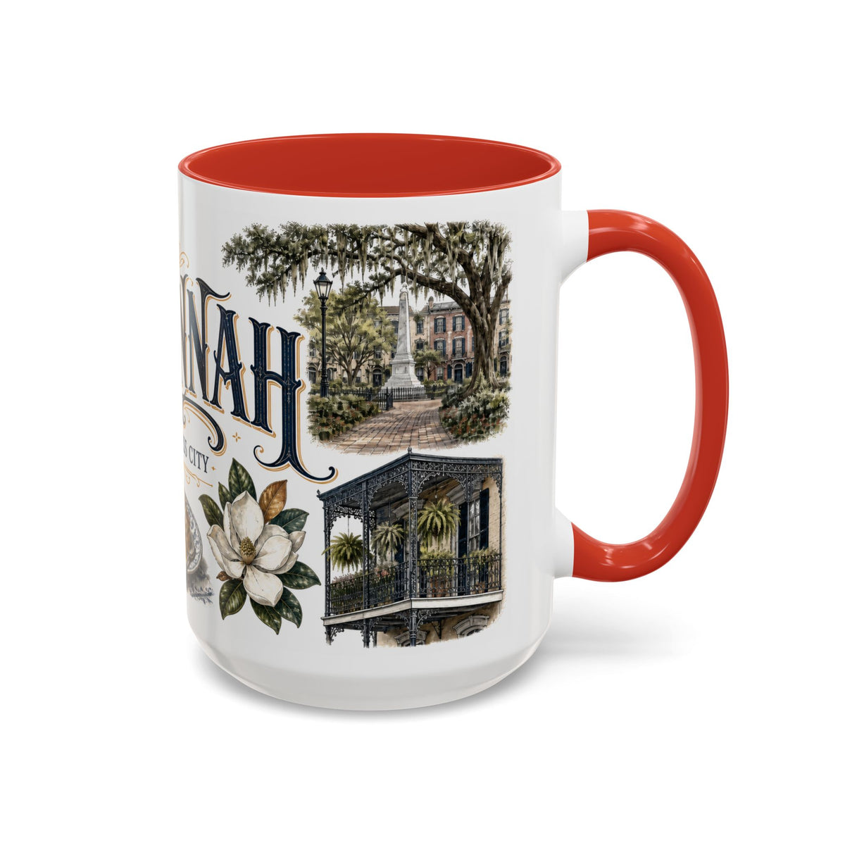 Savannah Coffee Mug | United States Travel Souvenir | Vintage Illustrated City Gift | 11 oz 15 oz Accent Mug