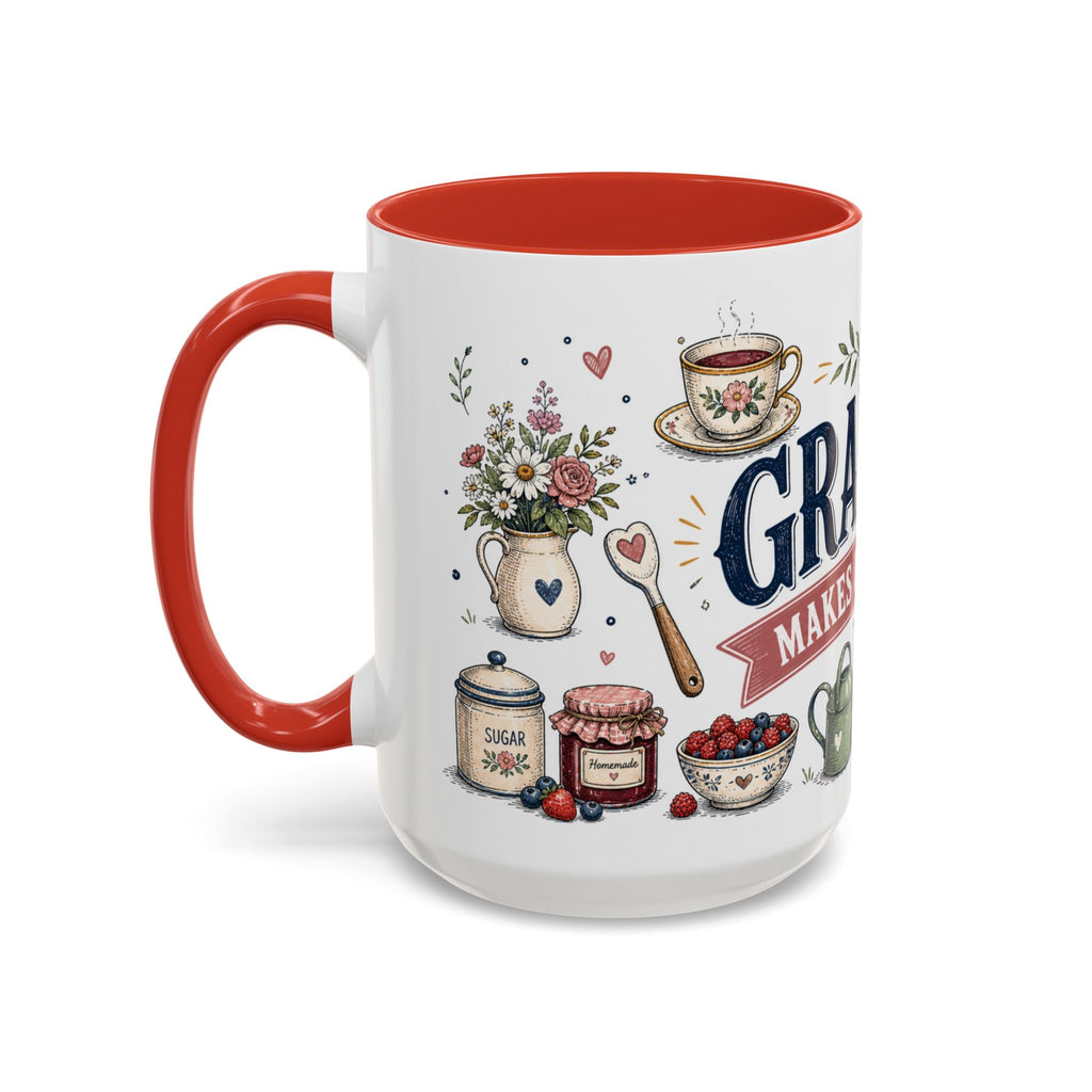 Grandma Makes Life Sweeter Coffee Mug | Gift From Grandkids | Accent Color Ceramic 11oz 15oz
