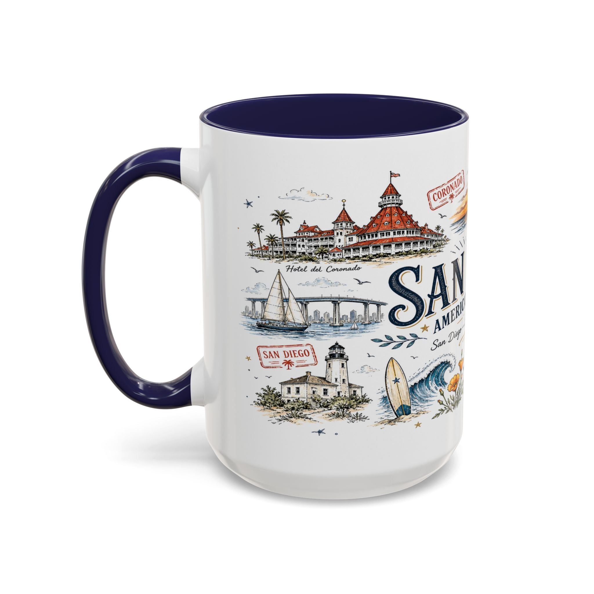 San Diego Coffee Mug | California Souvenir City Gift | Accent Color Ceramic 11oz 15oz