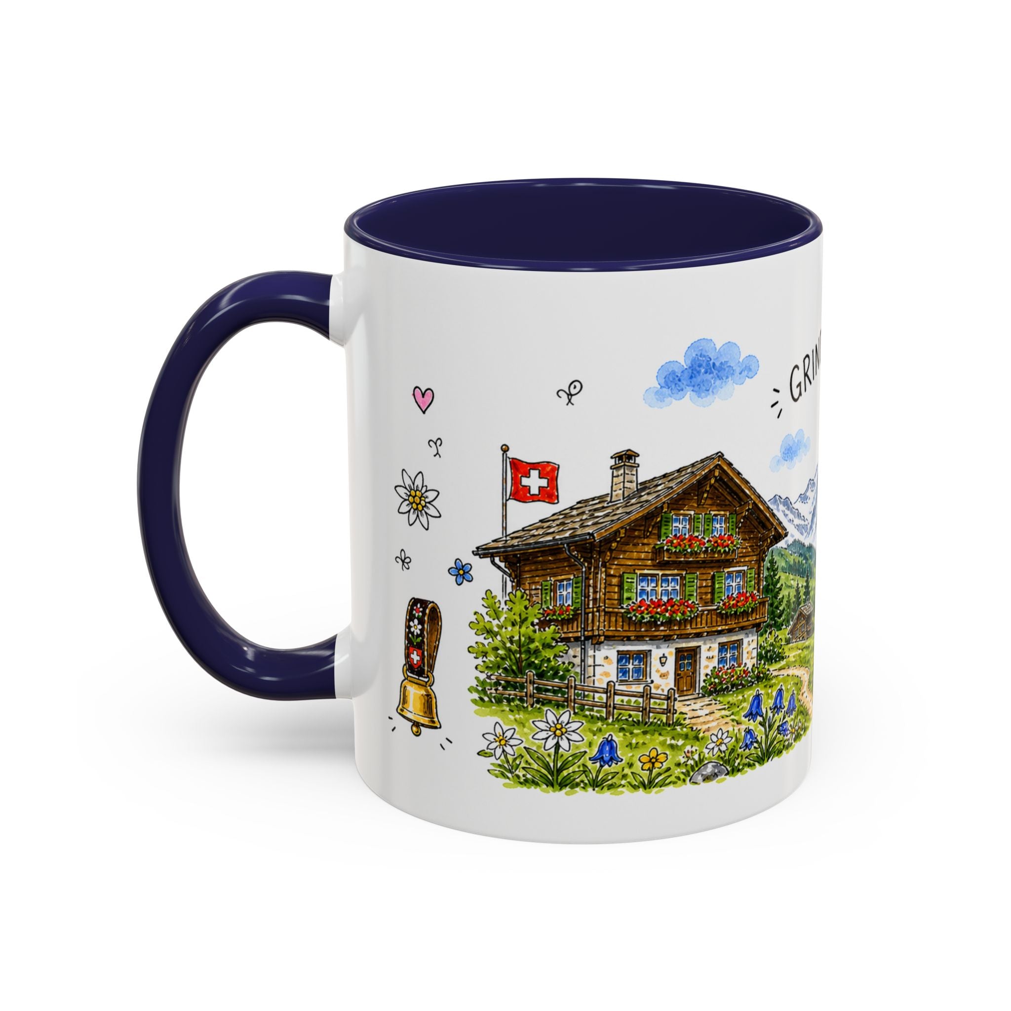 Grindelwald Illustrated Travel Mug | Switzerland Souvenir Accent Coffee Mug | 11oz 15oz Ceramic Cup