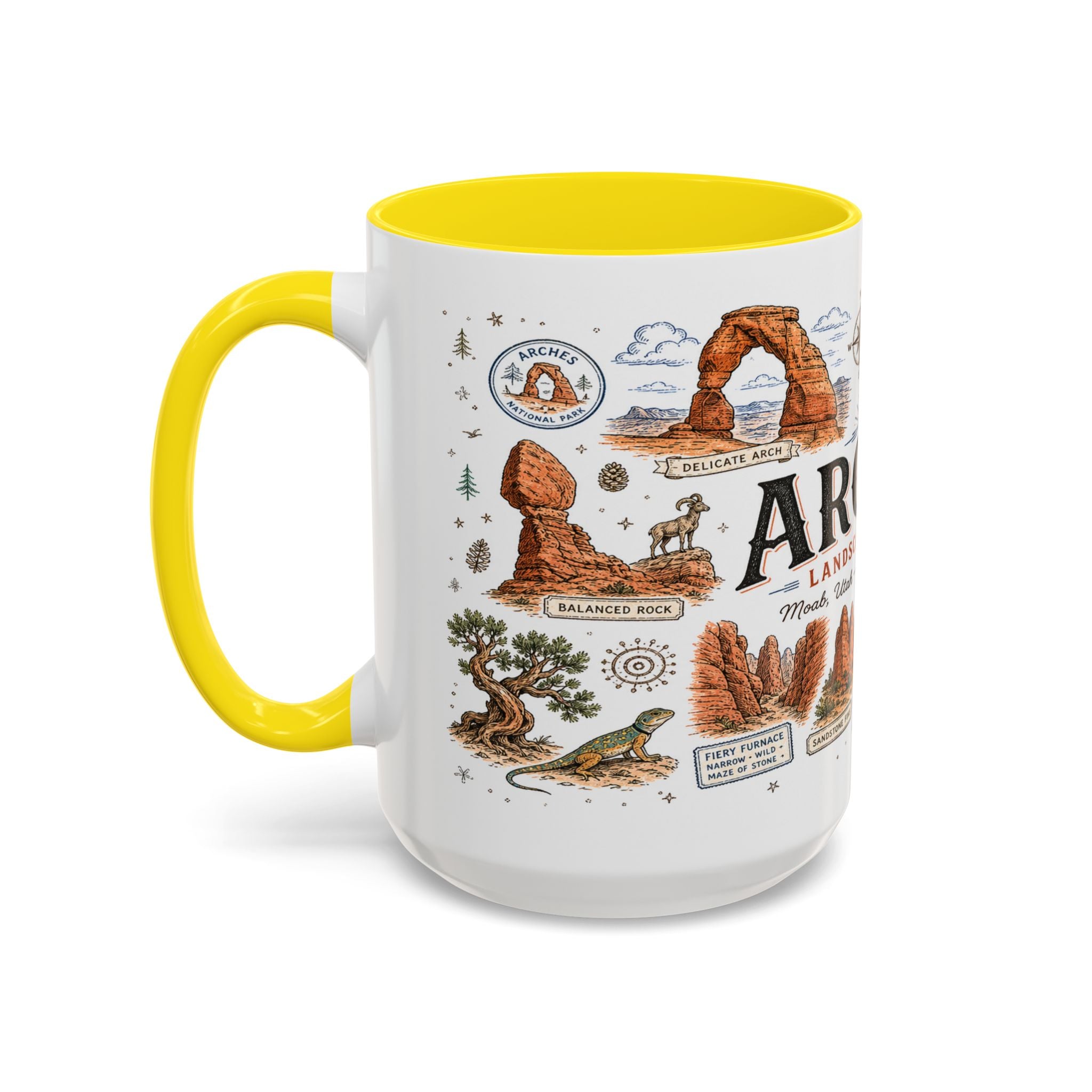 Arches Coffee Mug | National Park Hiking Utah Gift | Accent Color Ceramic 11oz 15oz