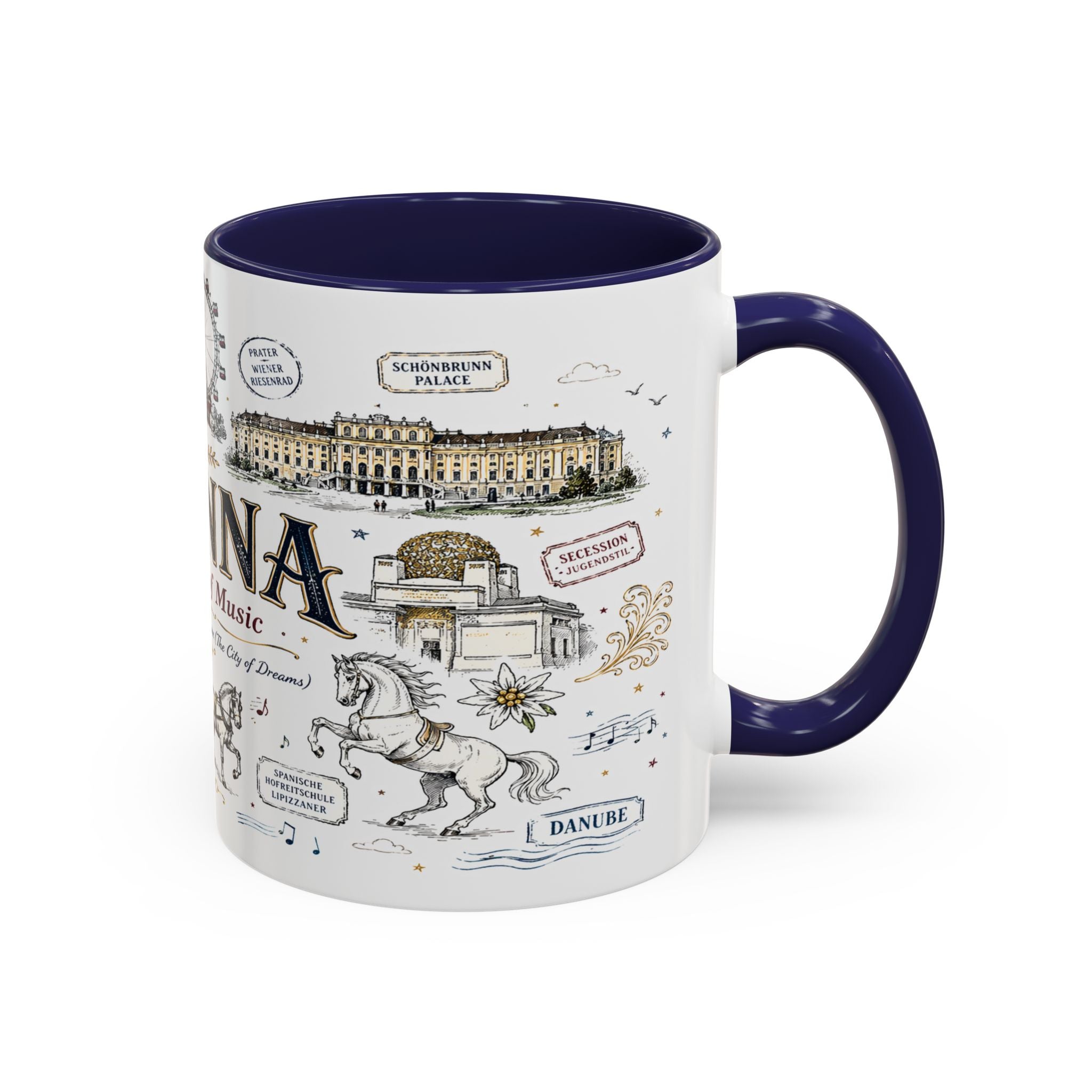 Vienna Coffee Mug | Austria Souvenir Travel Gift | Accent Color Ceramic 11oz 15oz