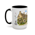Bibury Illustrated Travel Mug | England Souvenir Accent Coffee Mug | 11oz 15oz Ceramic Cup