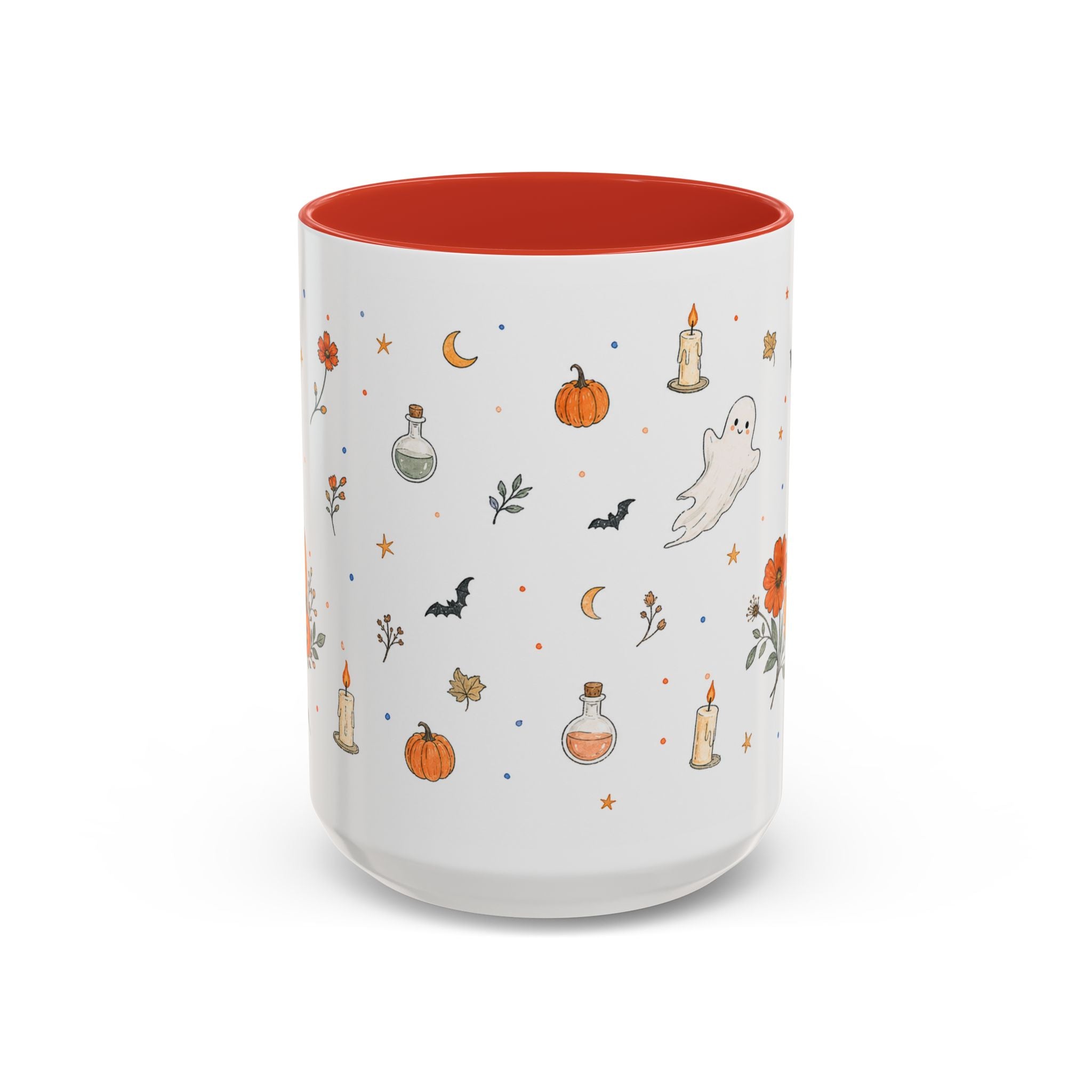Friendly Ghost Halloween Mug | Pumpkin Flower Watercolor Gift | Accent Cup 11oz 15oz