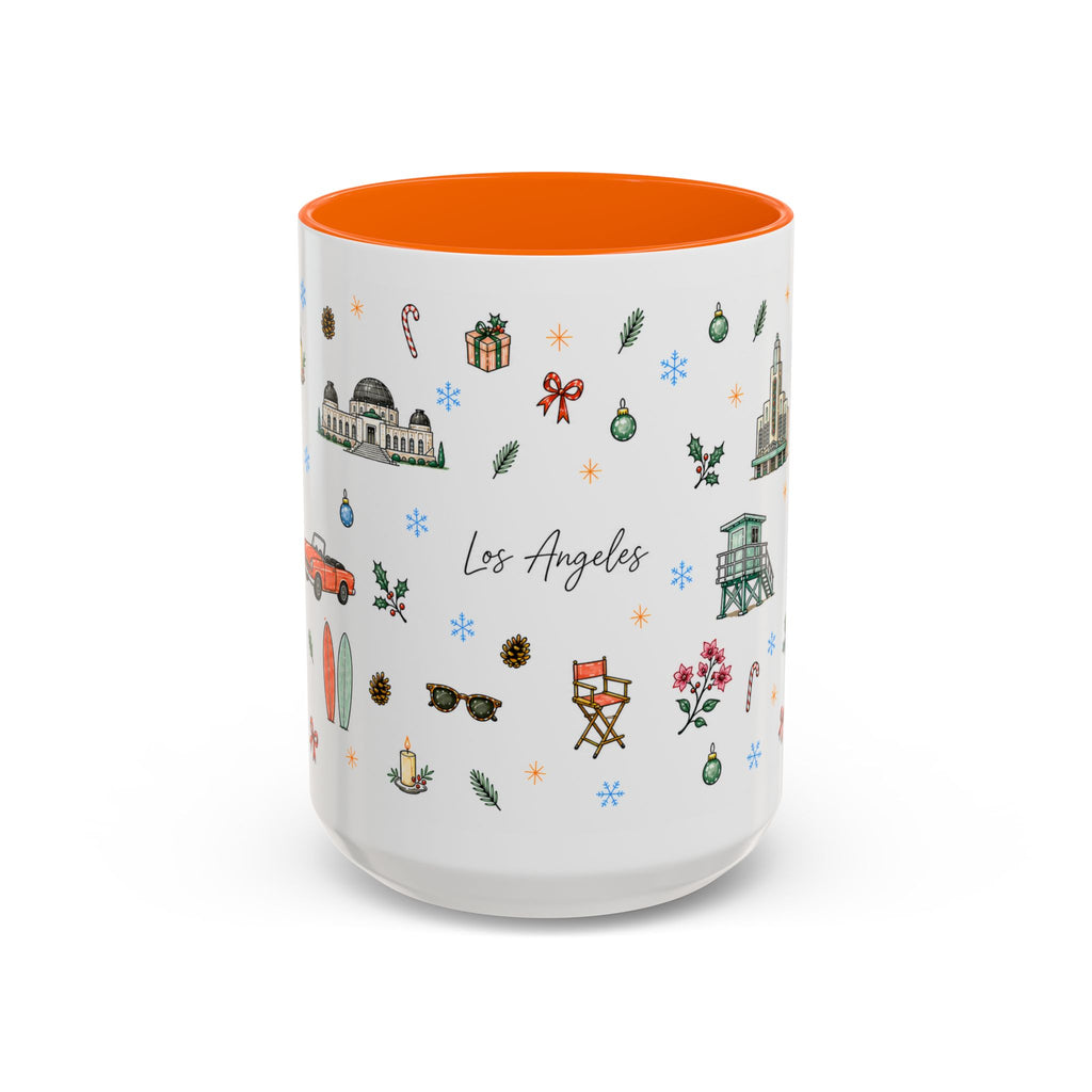 Los Angeles Christmas Mug | Watercolor City Souvenir | Ceramic Coffee Cup (11oz or 15oz)