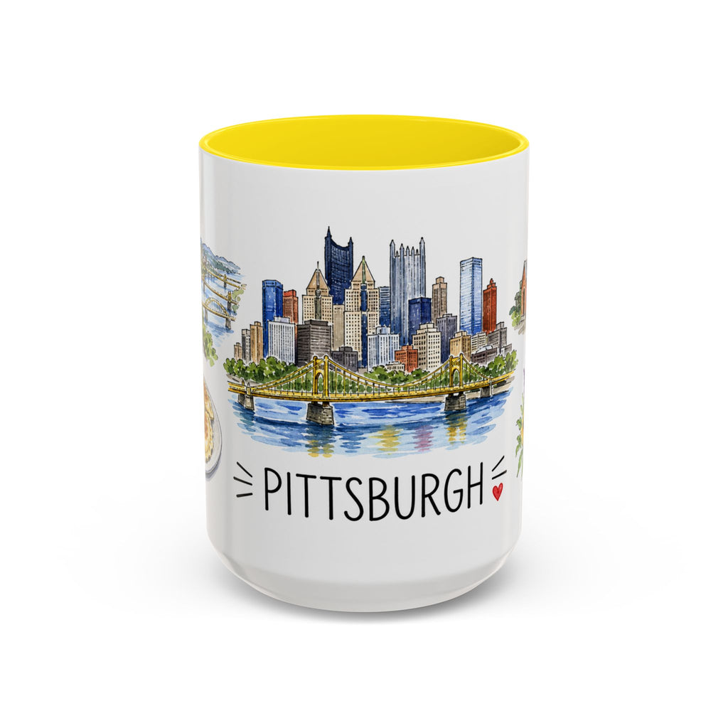 Pittsburgh Illustrated Travel Mug | City Souvenir Accent Coffee Mug | 11oz 15oz Ceramic Cup