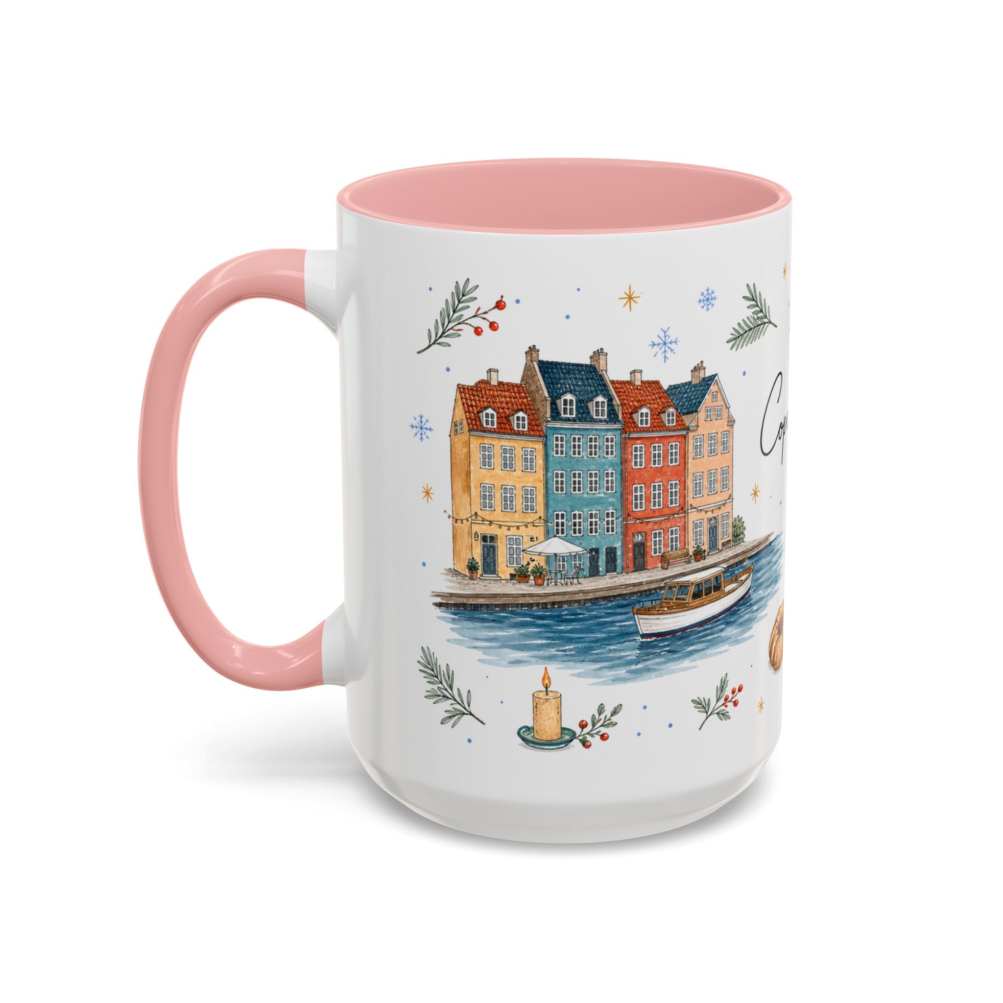 Copenhagen Christmas Mug | Watercolor Travel Souvenir | Holiday Gift | Accent Ceramic Coffee Cup 11oz 15oz