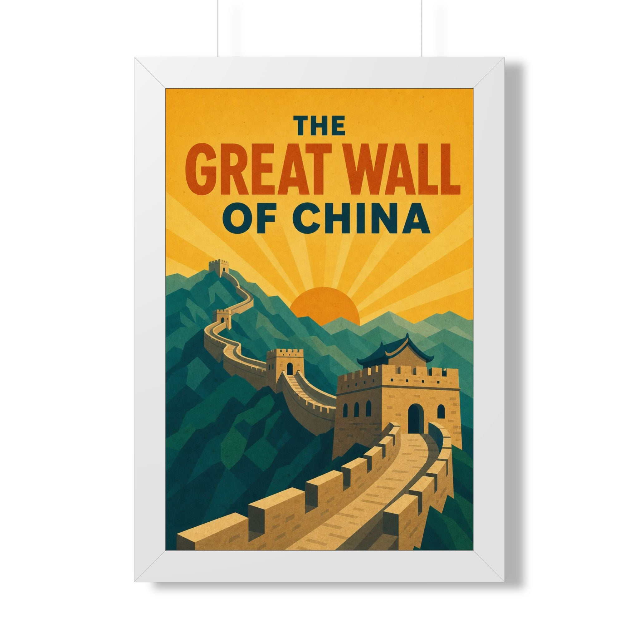 Great Wall of China China Framed Poster | Vintage Travel Wall Art | Black Walnut White Frame | 16x24 20x30