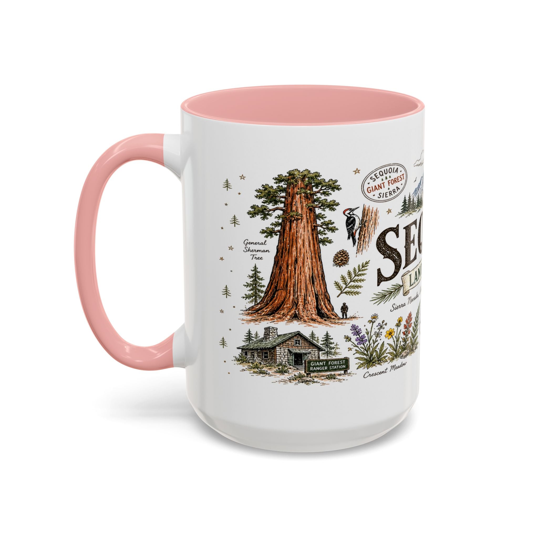 Sequoia Coffee Mug | National Park Hiking California Gift | Accent Color Ceramic 11oz 15oz