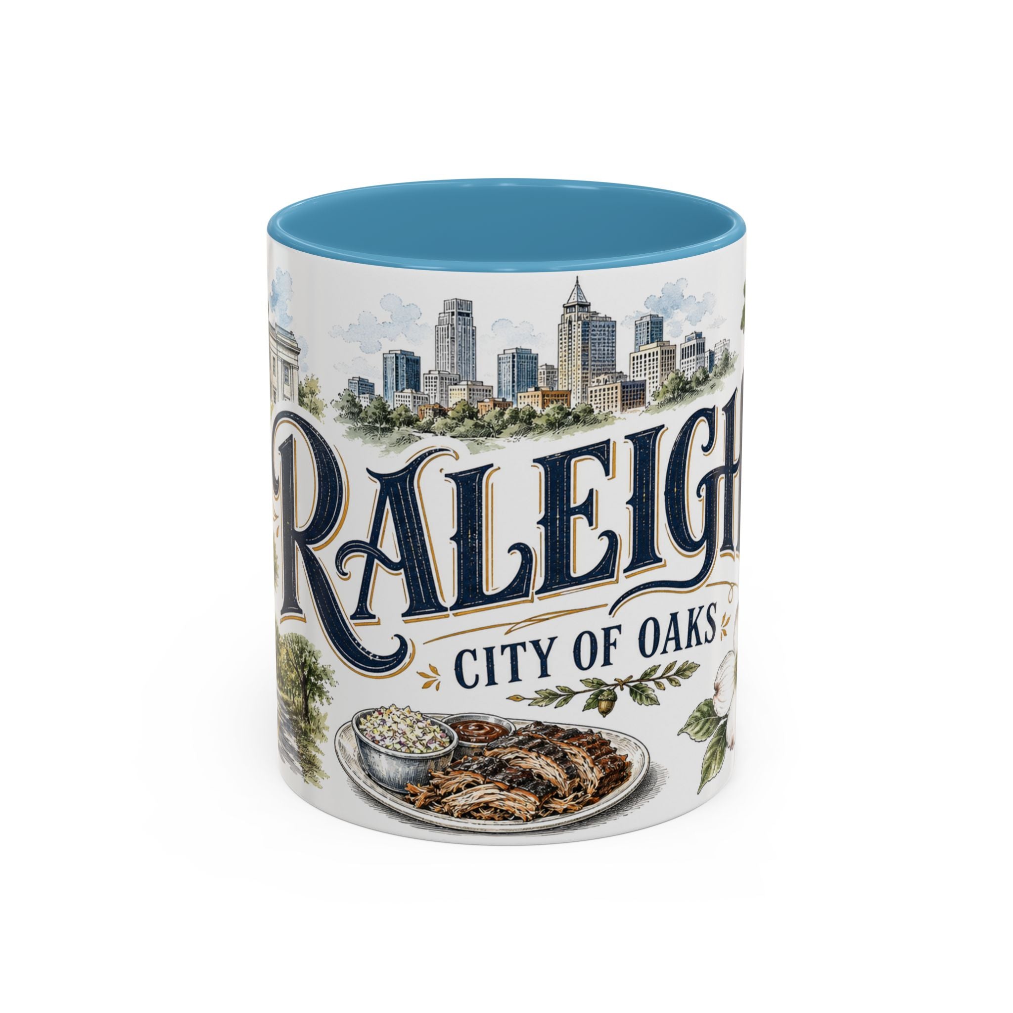 Raleigh Coffee Mug | United States Travel Souvenir | Vintage Illustrated City Gift | 11 oz 15 oz Accent Mug