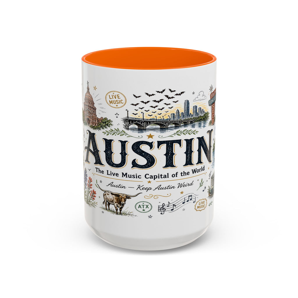 Austin Coffee Mug | Texas Souvenir City Gift | Accent Color Ceramic 11oz 15oz