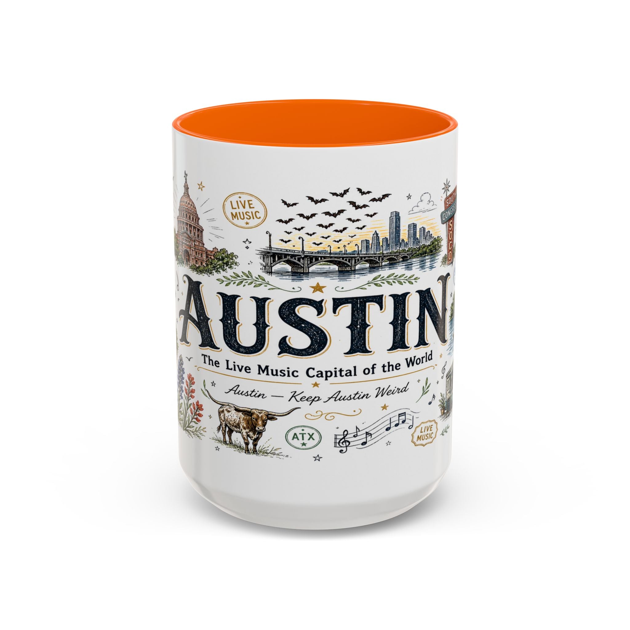 Austin Coffee Mug | Texas Souvenir City Gift | Accent Color Ceramic 11oz 15oz