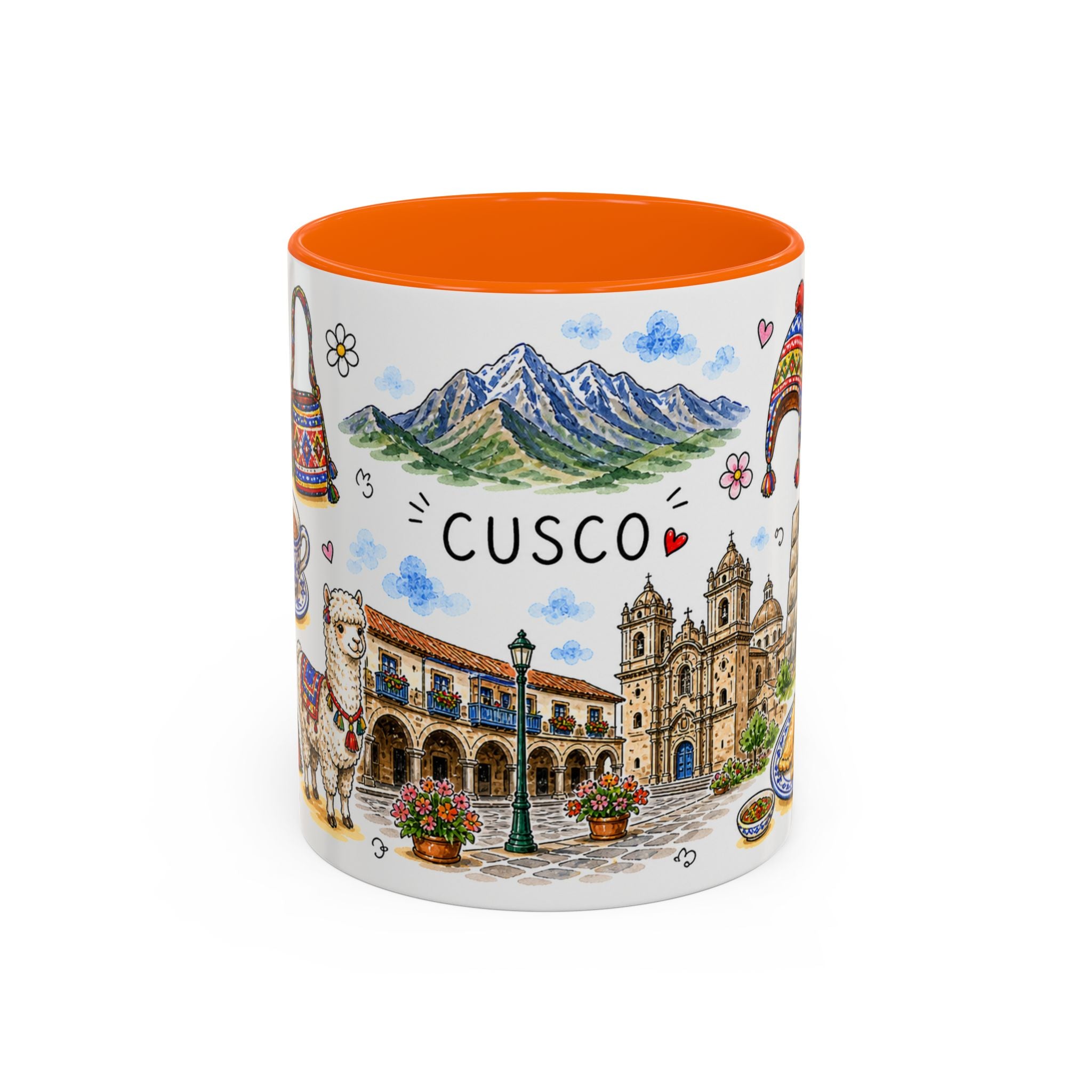 Cusco Illustrated Travel Mug | City Souvenir Accent Coffee Mug | 11oz 15oz Ceramic Cup