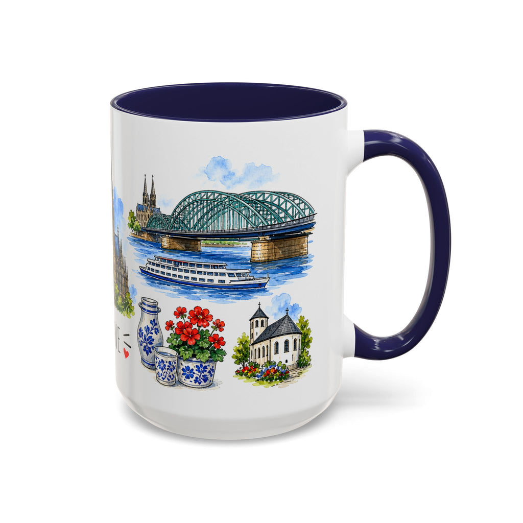 Cologne Illustrated Travel Mug | City Souvenir Accent Coffee Mug | 11oz 15oz Ceramic Cup