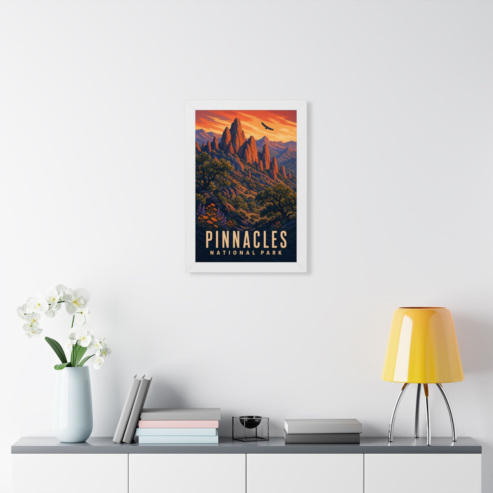 Pinnacles National Park Framed Poster | Vintage Travel Wall Art | Black Walnut White Frame | 16x24 20x30