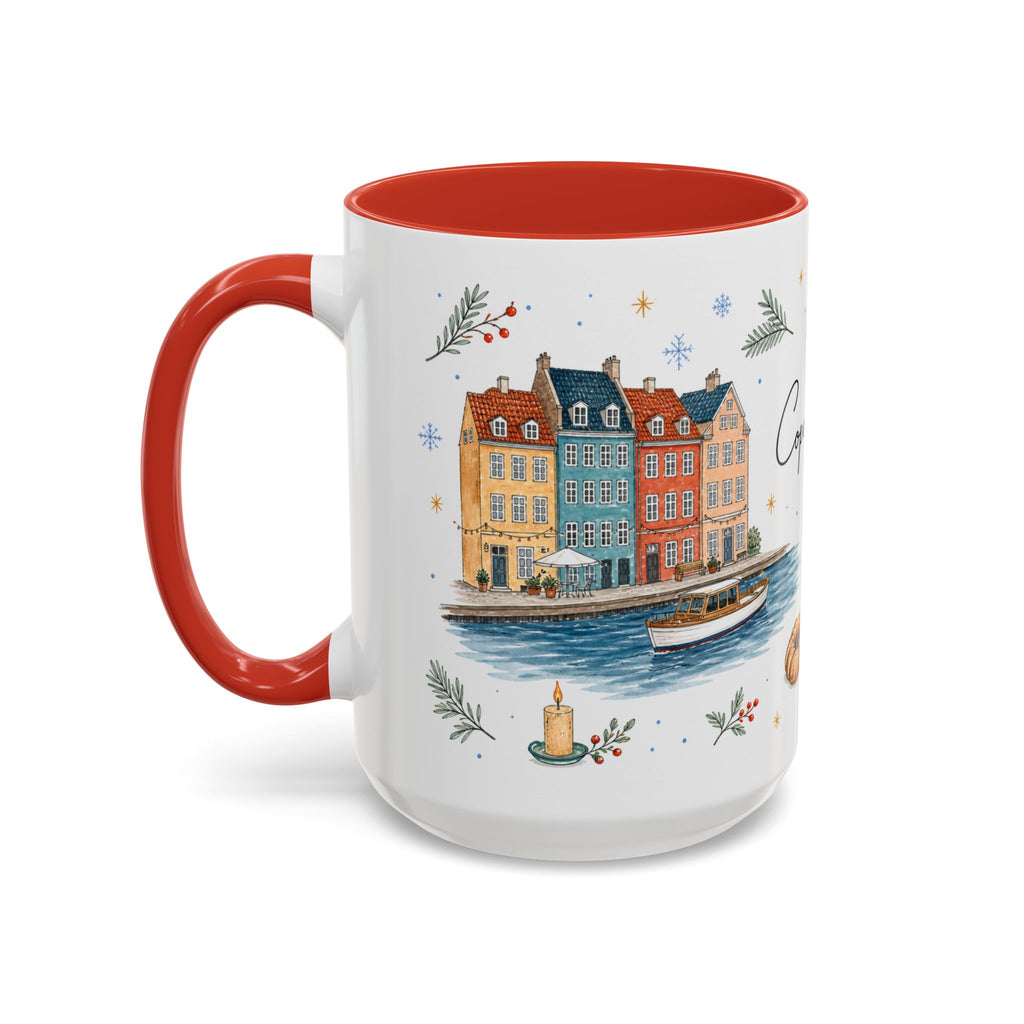 Copenhagen Christmas Mug | Watercolor Travel Souvenir | Holiday Gift | Accent Ceramic Coffee Cup 11oz 15oz
